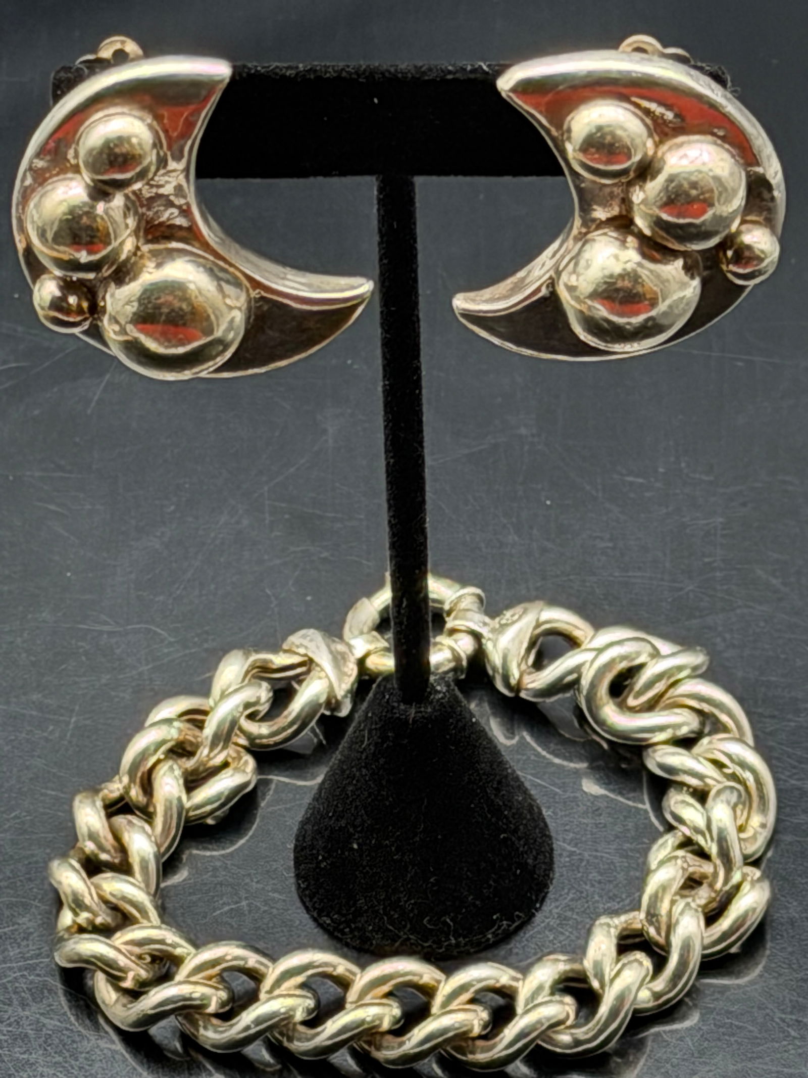 Sterling Silver Chunky Bracelet & Earrings 59g (1 of 7)