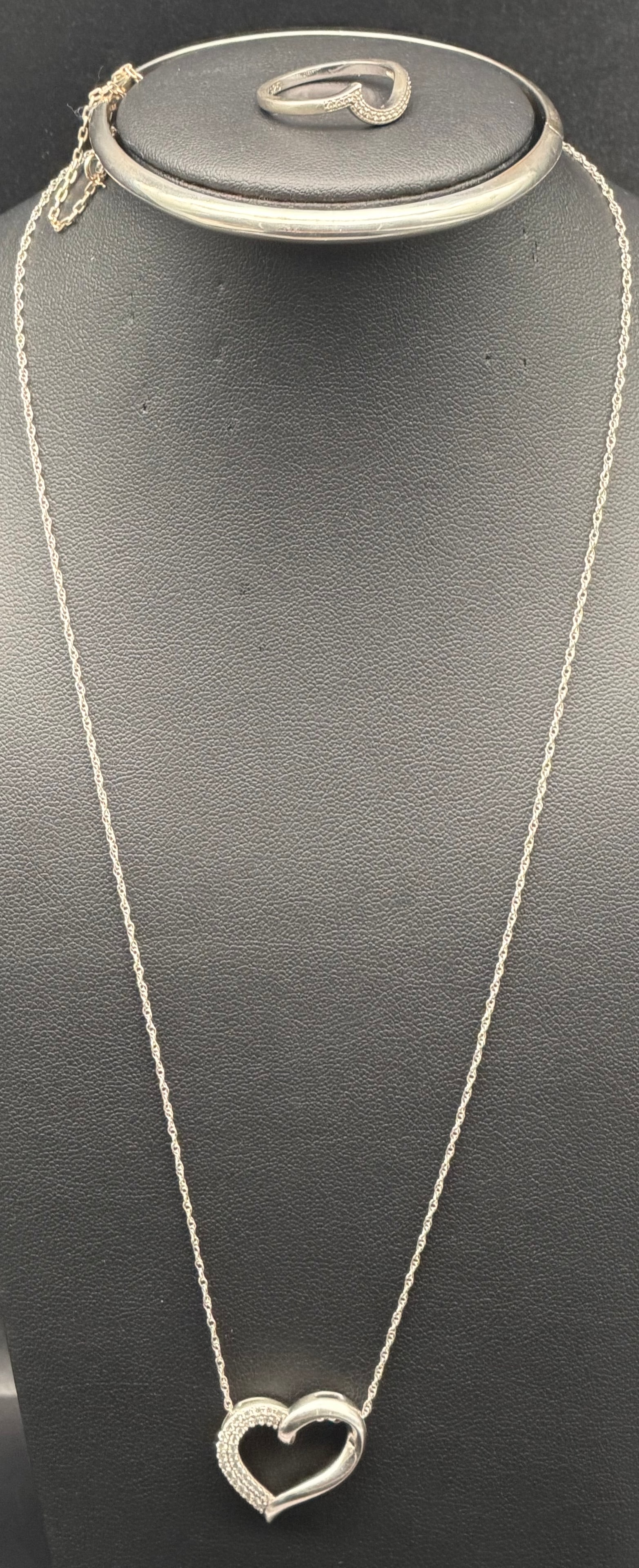 Sterling Silver Heart Necklace Set – Ring & Bracelet – 925 – 11g (1 of 14)