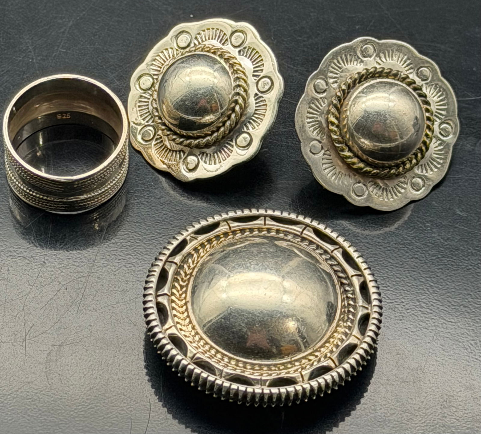 925 Sterling Silver Ring Earrings Brooch-pendant 31g (1 of 9)