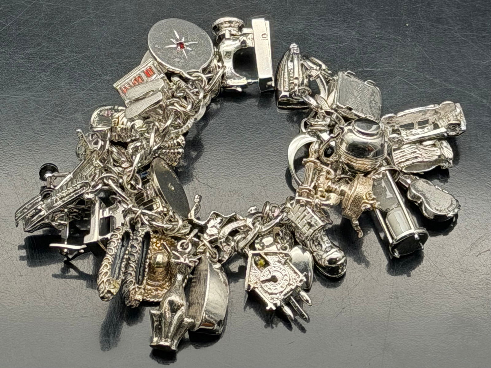 Vintage Sterling Silver Heavy Charm Bracelet 104g - 2