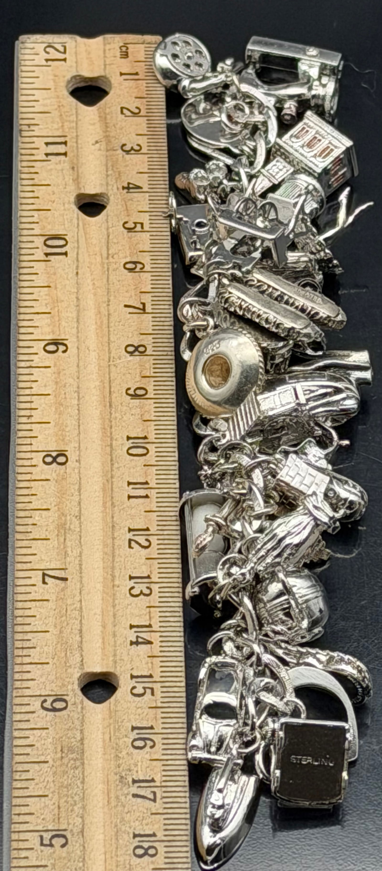 Vintage Sterling Silver Heavy Charm Bracelet 104g - 7