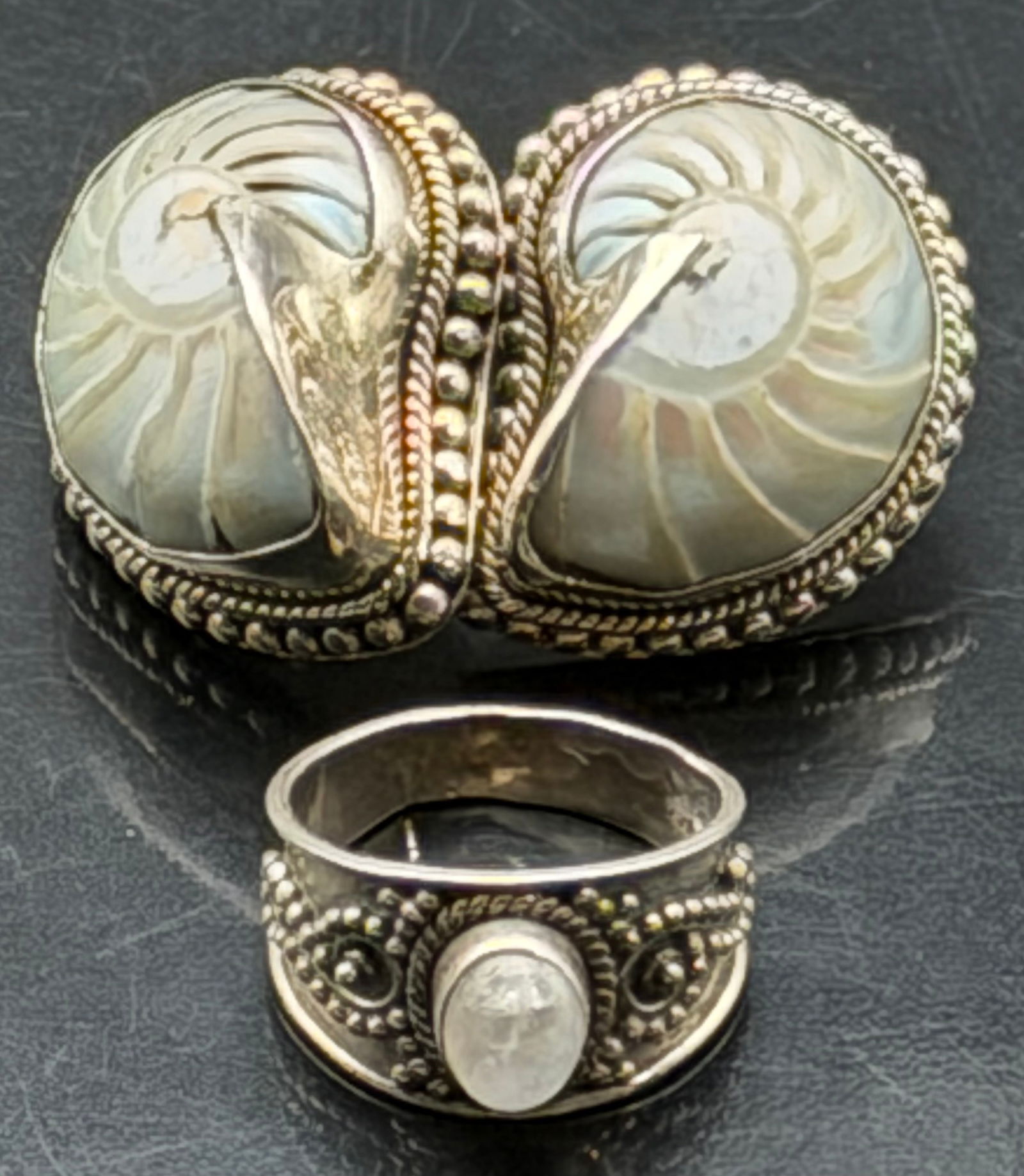 Sterling Silver 925 Shell Earrings & Ring Set – 24g (1 of 8)