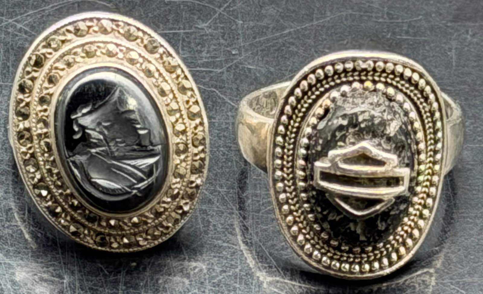 Vintage Sterling Silver 925 Ring Lot – Cameo & Harley Style – 13g (1 of 10)