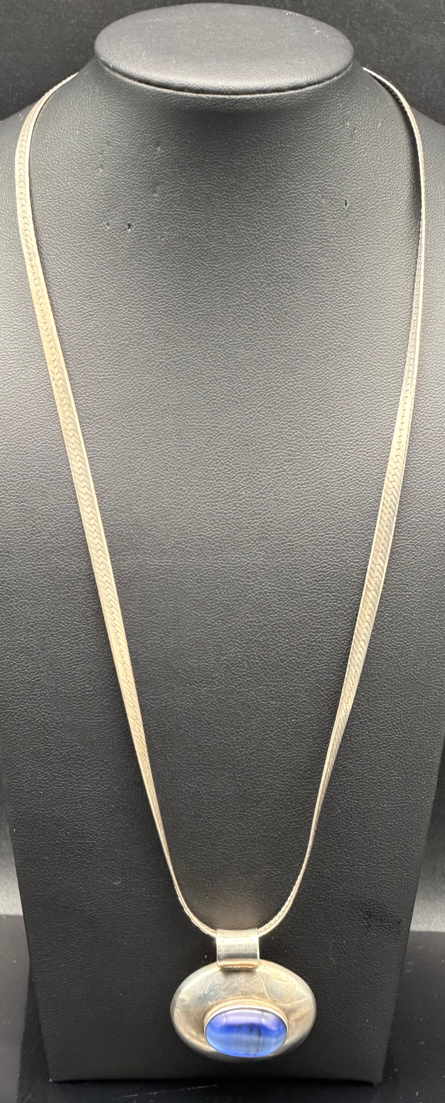 Mexico 925 Sterling Silver Blue Stone Pendant Necklace 25g (1 of 6)