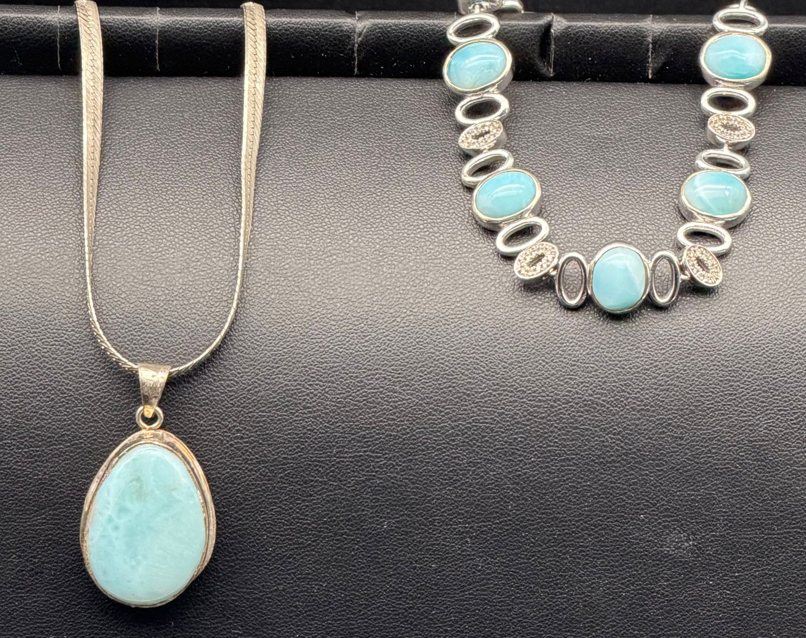 Vintage 925 Sterling Silver Turquoise Style Necklace Bracelet Set 38g (1 of 11)