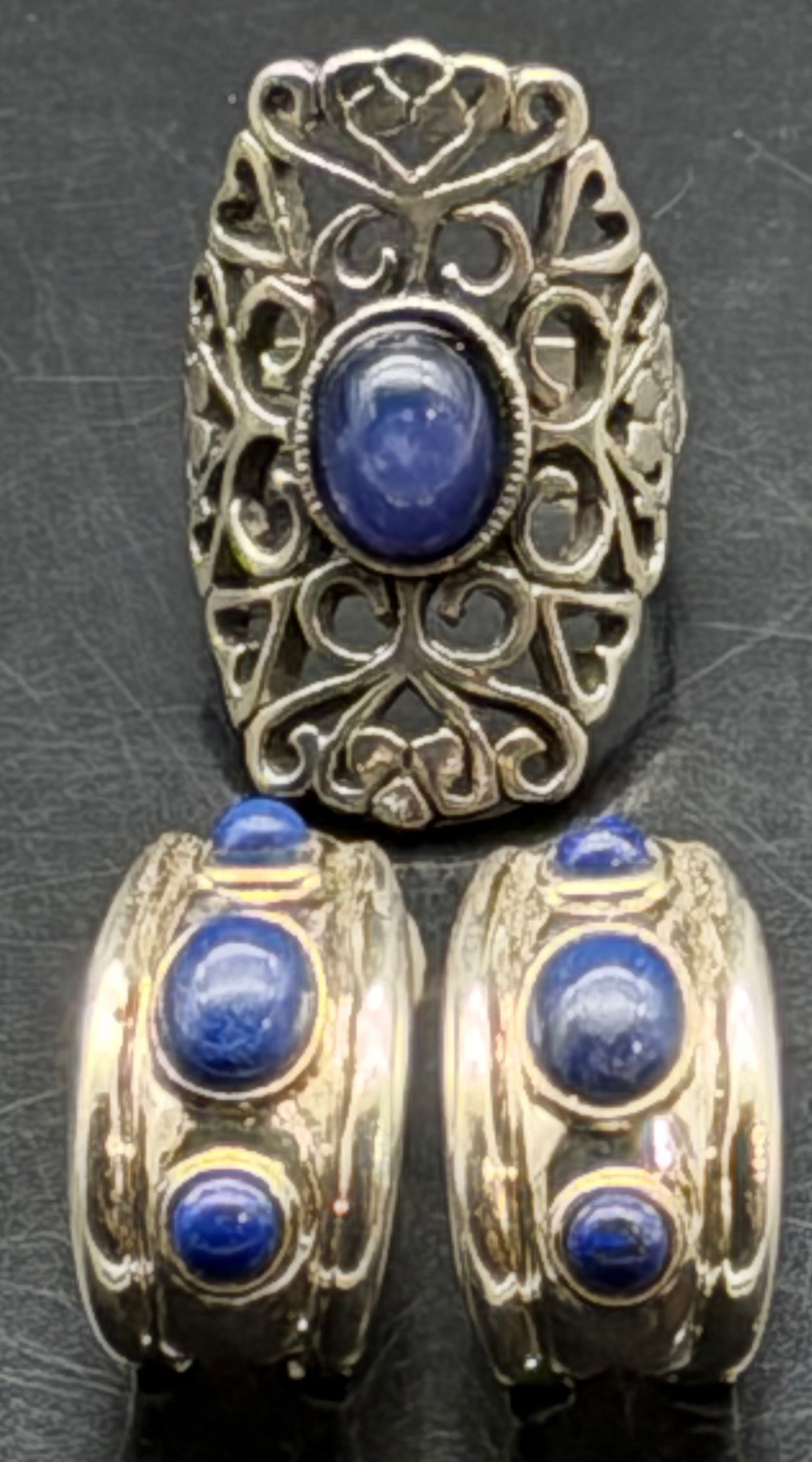 Vintage Sterling Silver Blue Cabochon Earrings & Ring Set – 19g (1 of 7)