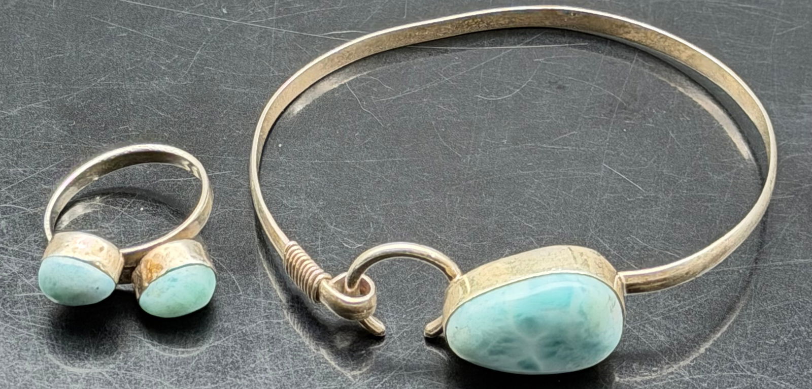 Sterling Silver 925 Turquoise Cabochon Ring & Earrings Set 13g (1 of 11)