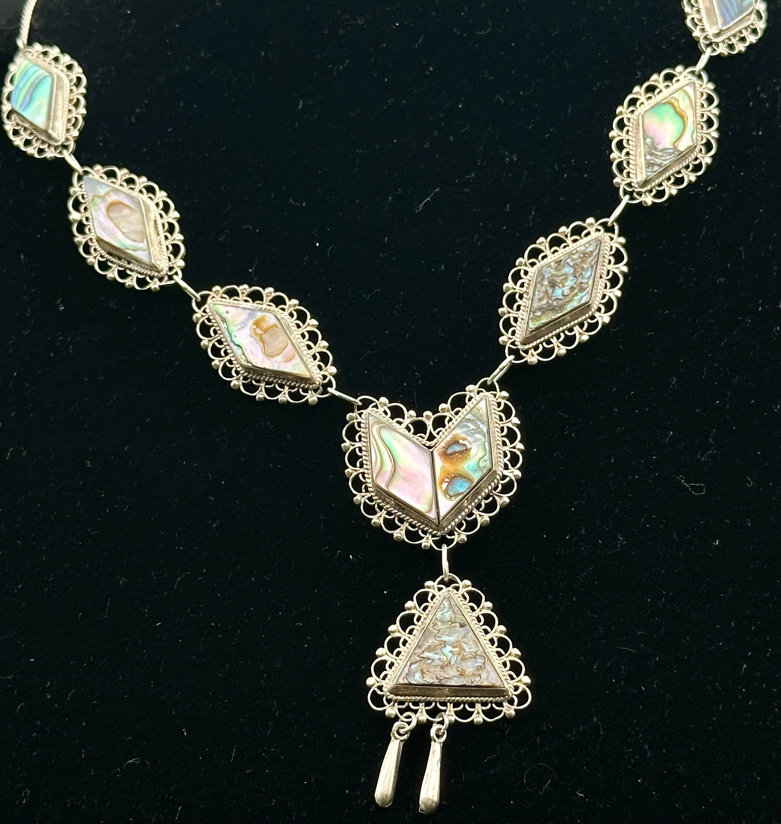 Sterling Silver Abalone Inlay Statement Bib Necklace (1 of 11)