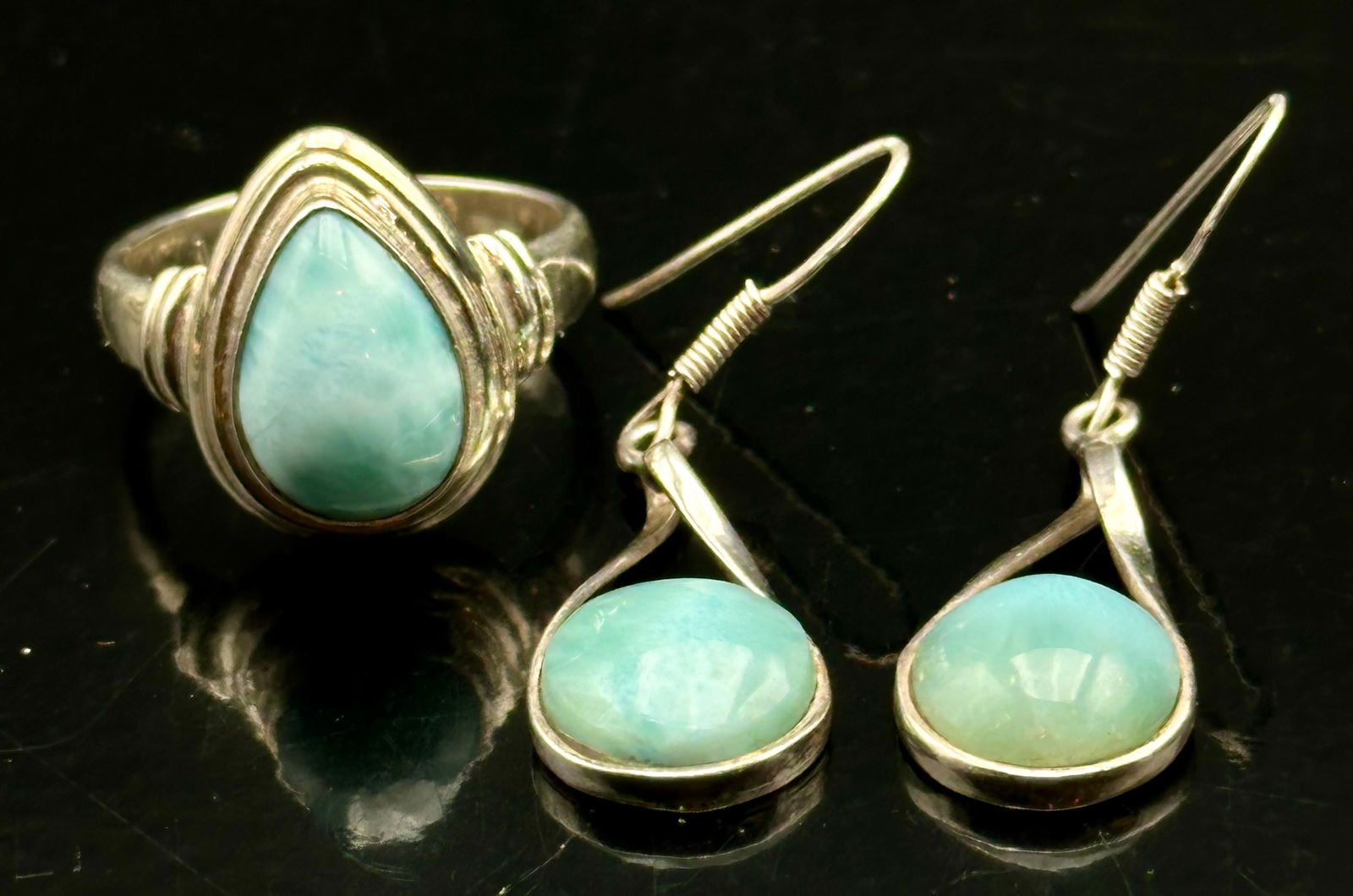 Sterling Silver 925 Blue Stone Ring & Earrings Set 16g (1 of 9)