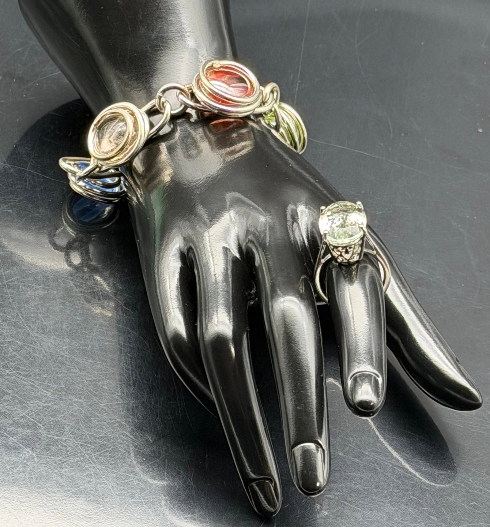 Vintage DJOY 925 Sterling Silver Gemstone Ring and Bracelet 57g (1 of 10)