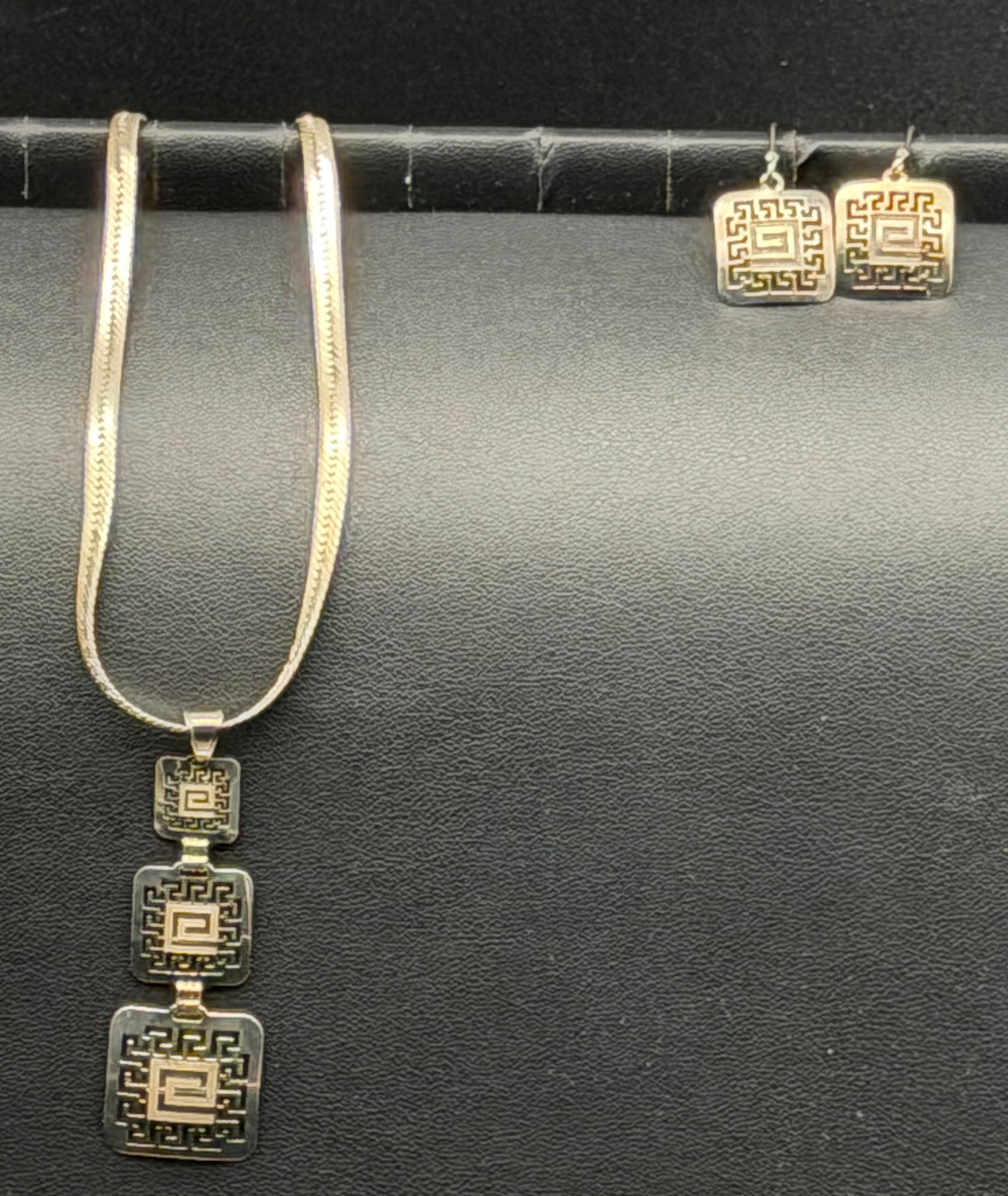 Vintage 925 Italy Sterling Greek Key Necklace & Earrings Set 10g (1 of 8)