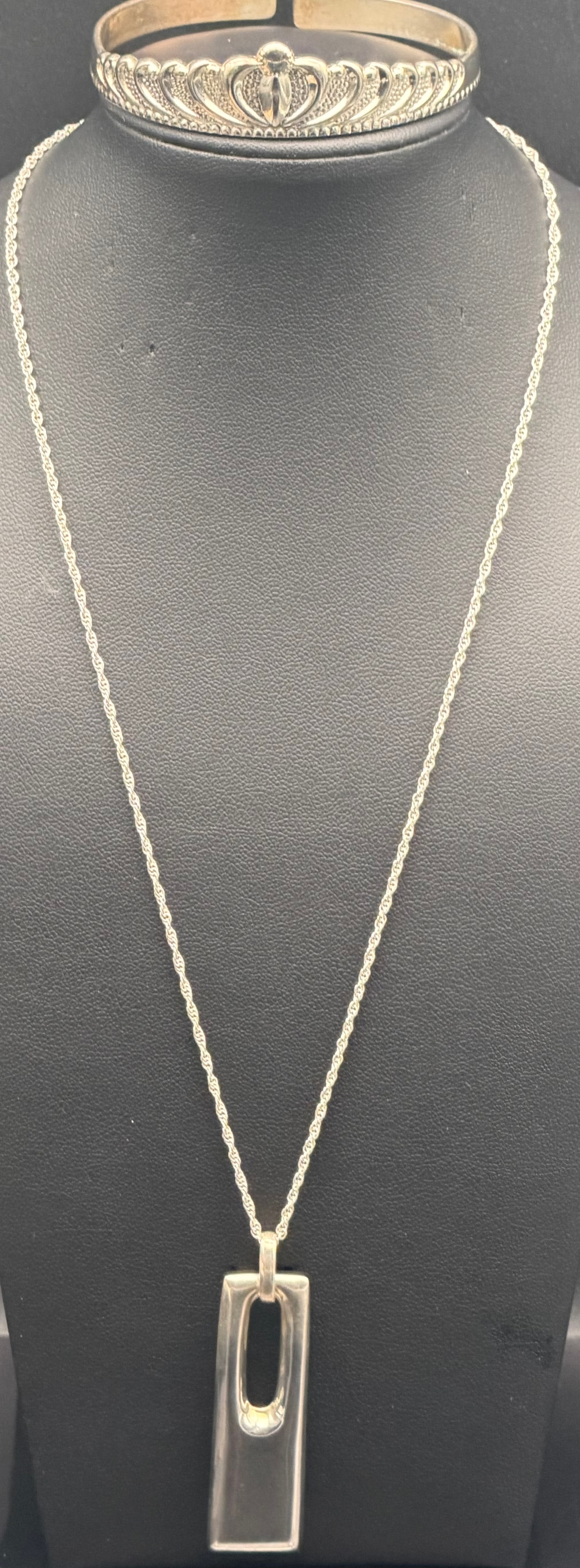 Sterling Silver 925 Bar Pendant Necklace & Cuff Bracelet Set 26g (1 of 13)