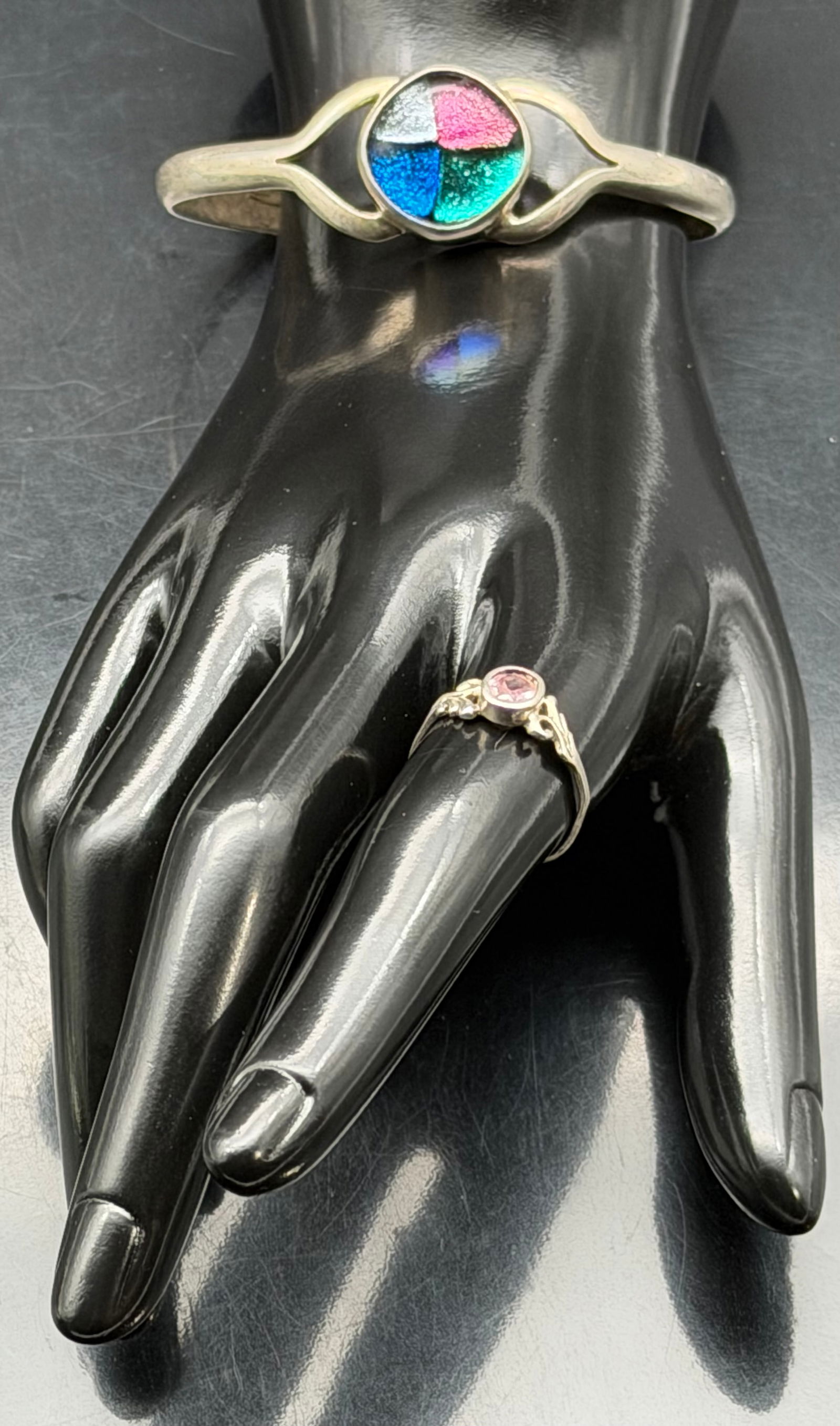 Mexico 925 Sterling Silver Inlay Bracelet & Ring Set 24g (1 of 9)