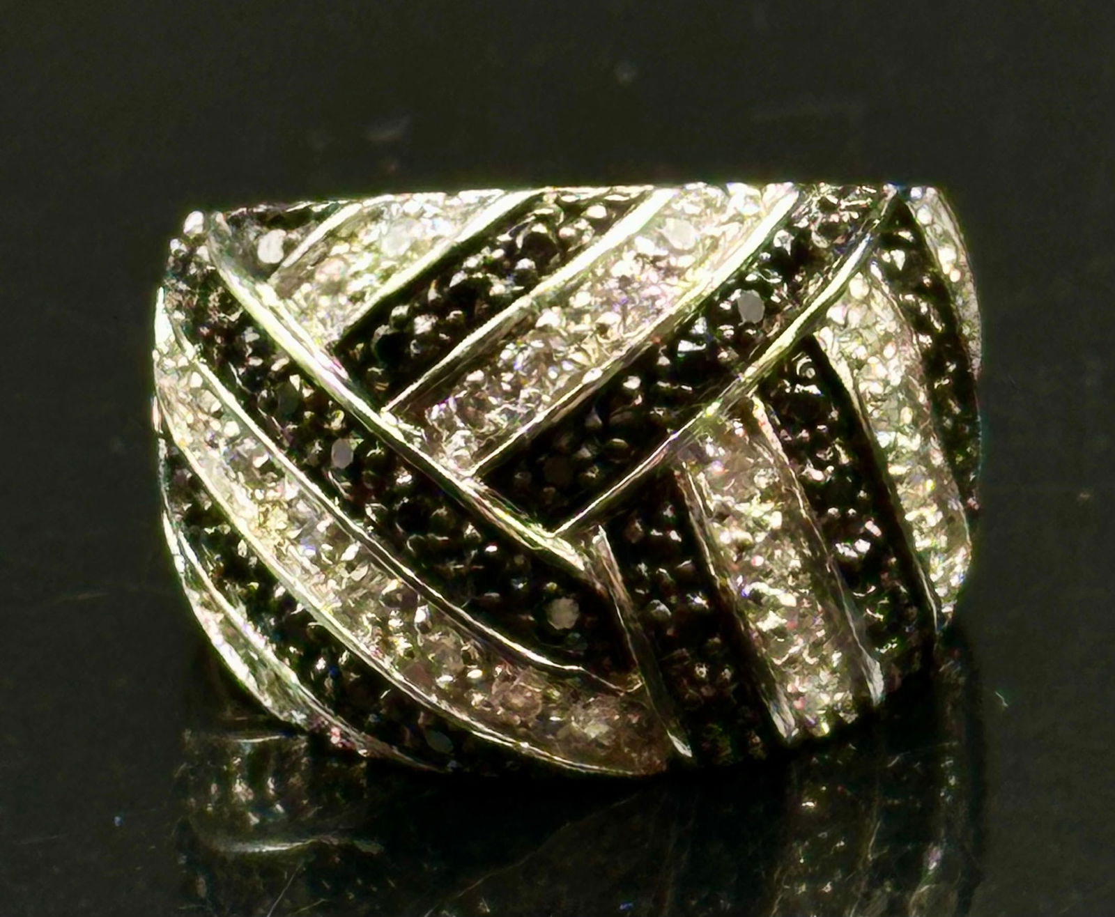 ADI Sterling Silver Black & White Diamond Ring 9g (1 of 10)