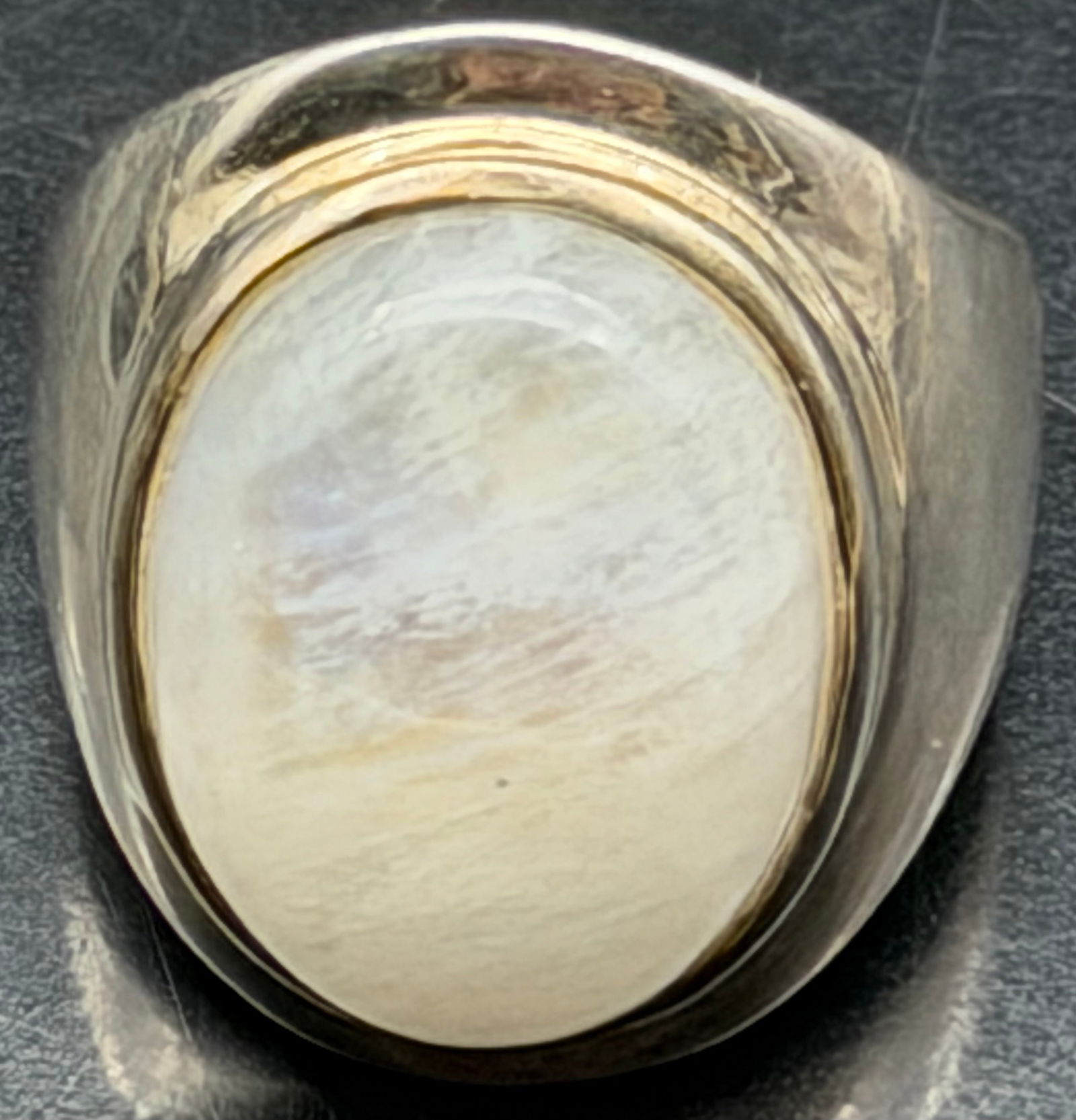 Sterling Silver Large Oval White Stone Ring Modern Statement 13g (1 of 6)