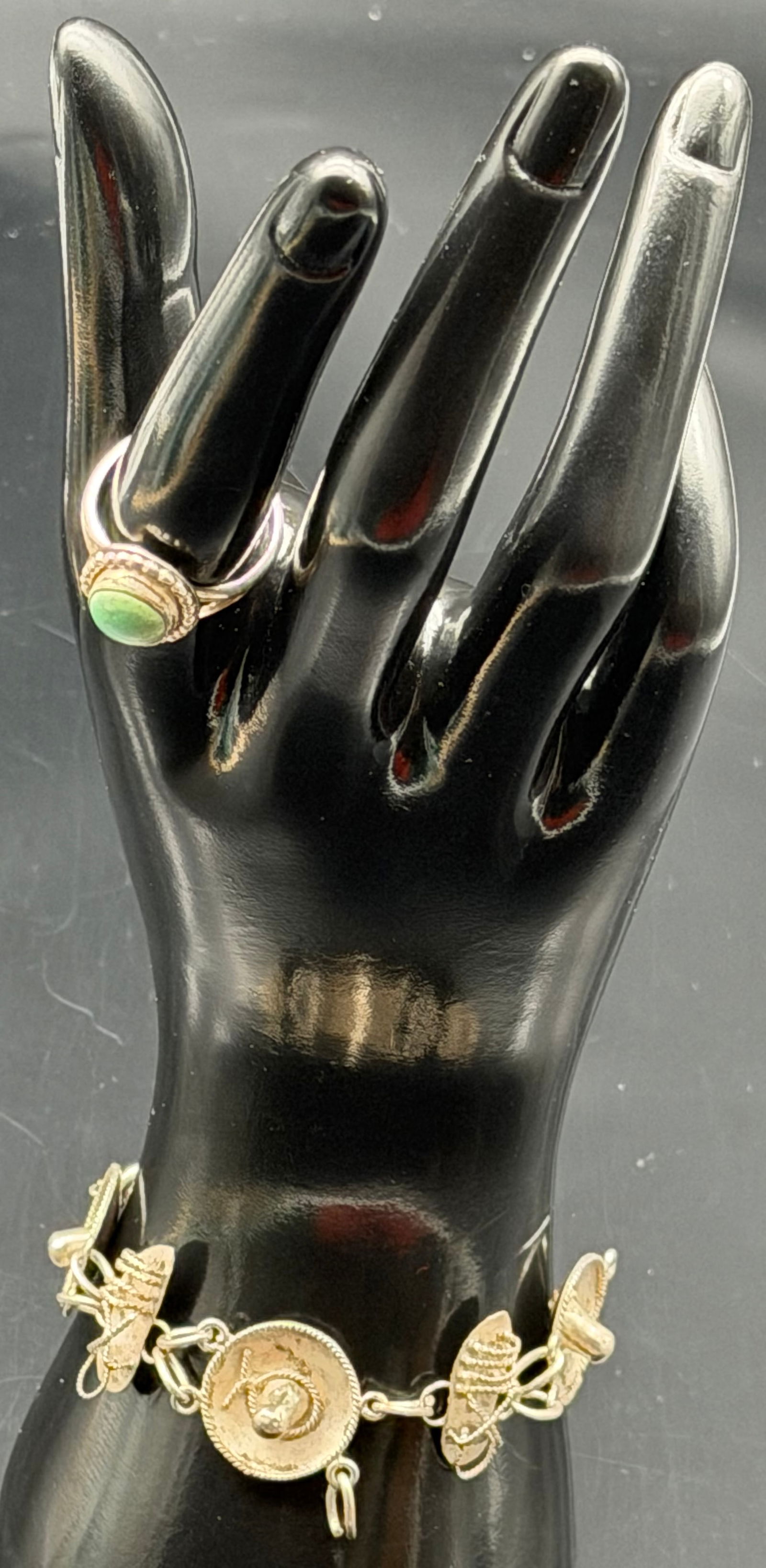 Vintage Sterling Silver Bracelet & Green Stone Ring Set 16g (1 of 9)