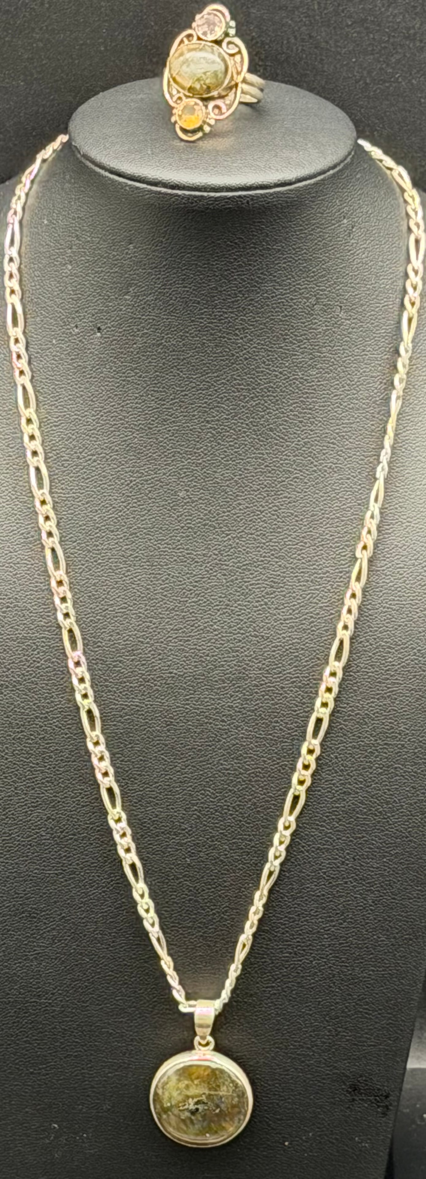 Sterling Silver 925 Necklace & Ring Set Druzy Stone Pendant – 23g (1 of 12)