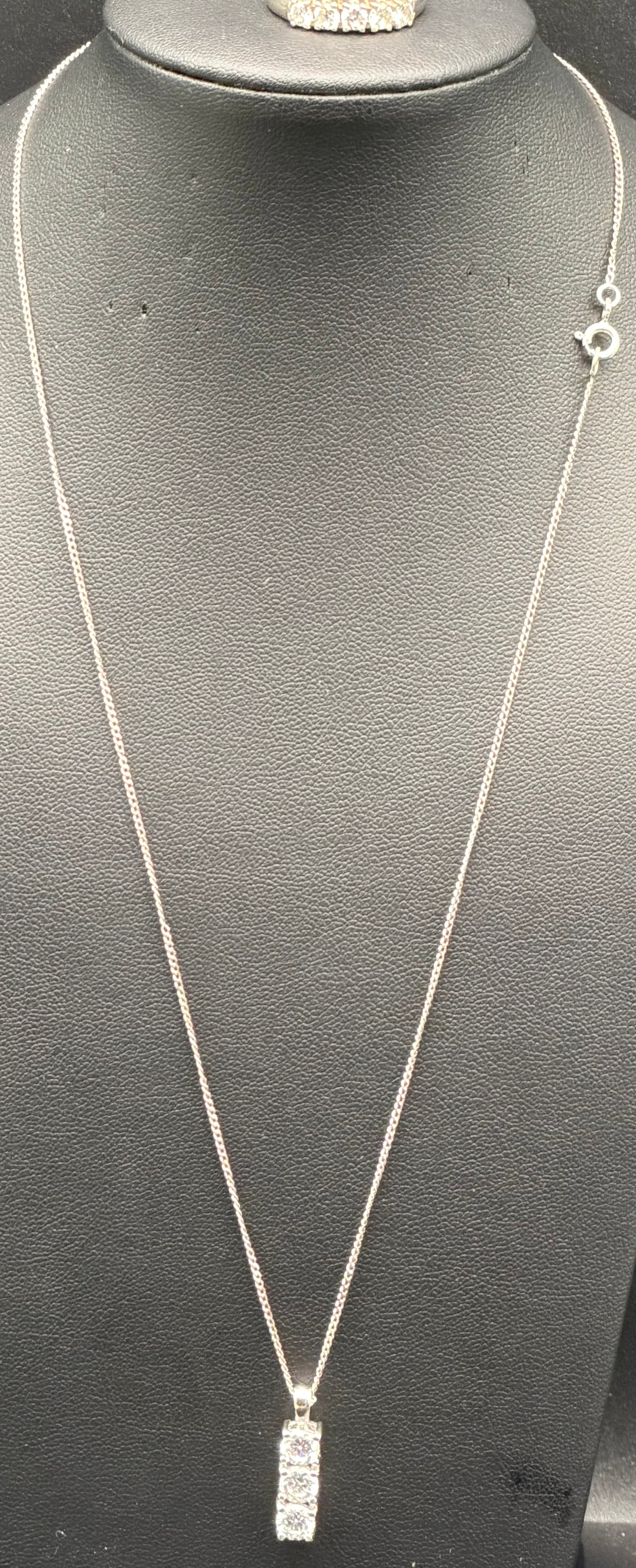 Sterling Silver 925 CZ Bar Pendant Necklace & Ring Set JAE 6g (1 of 10)