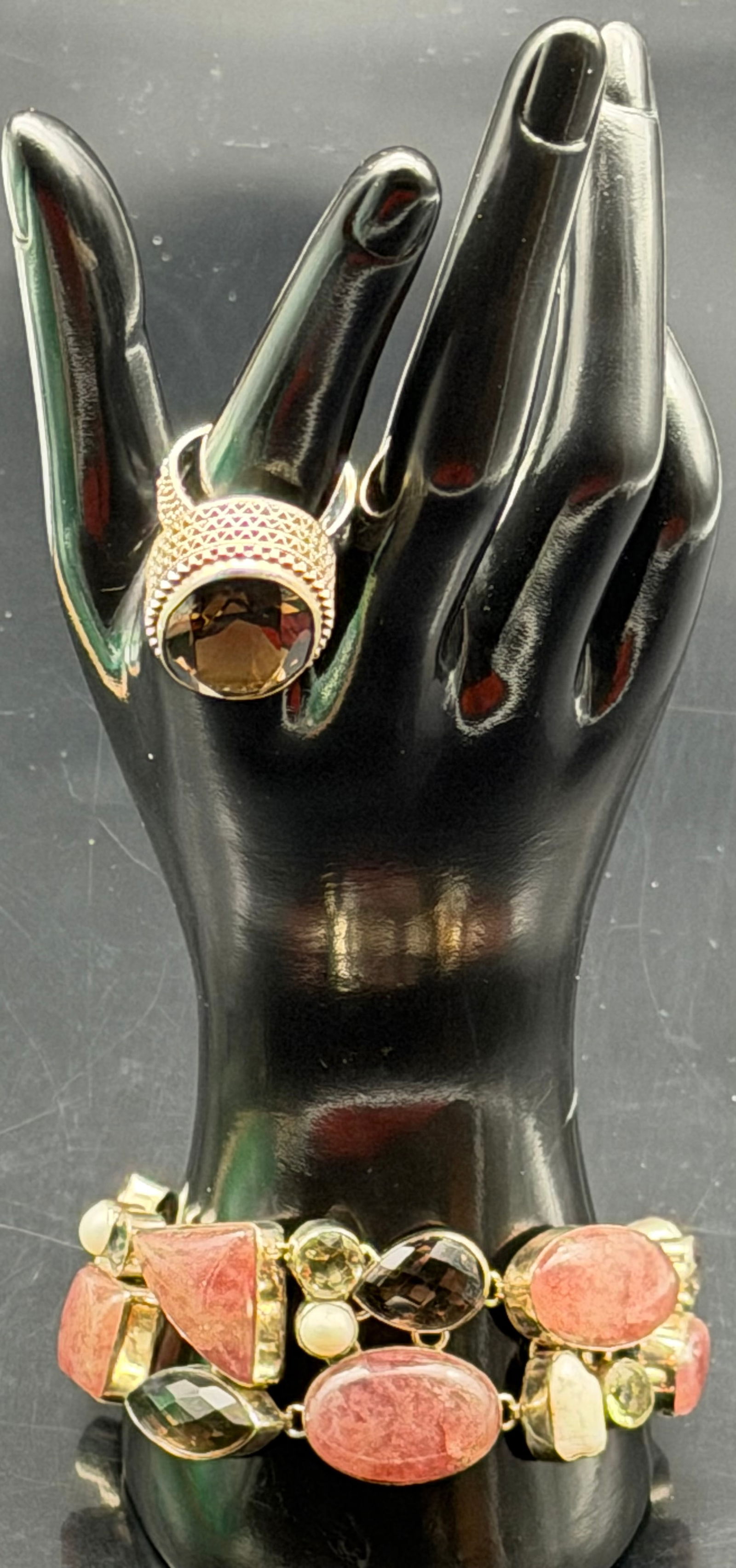 Vintage 925 Sterling Silver Gemstone Bracelet & Ring Set – Chunky Statement – 75g Lot (1 of 8)