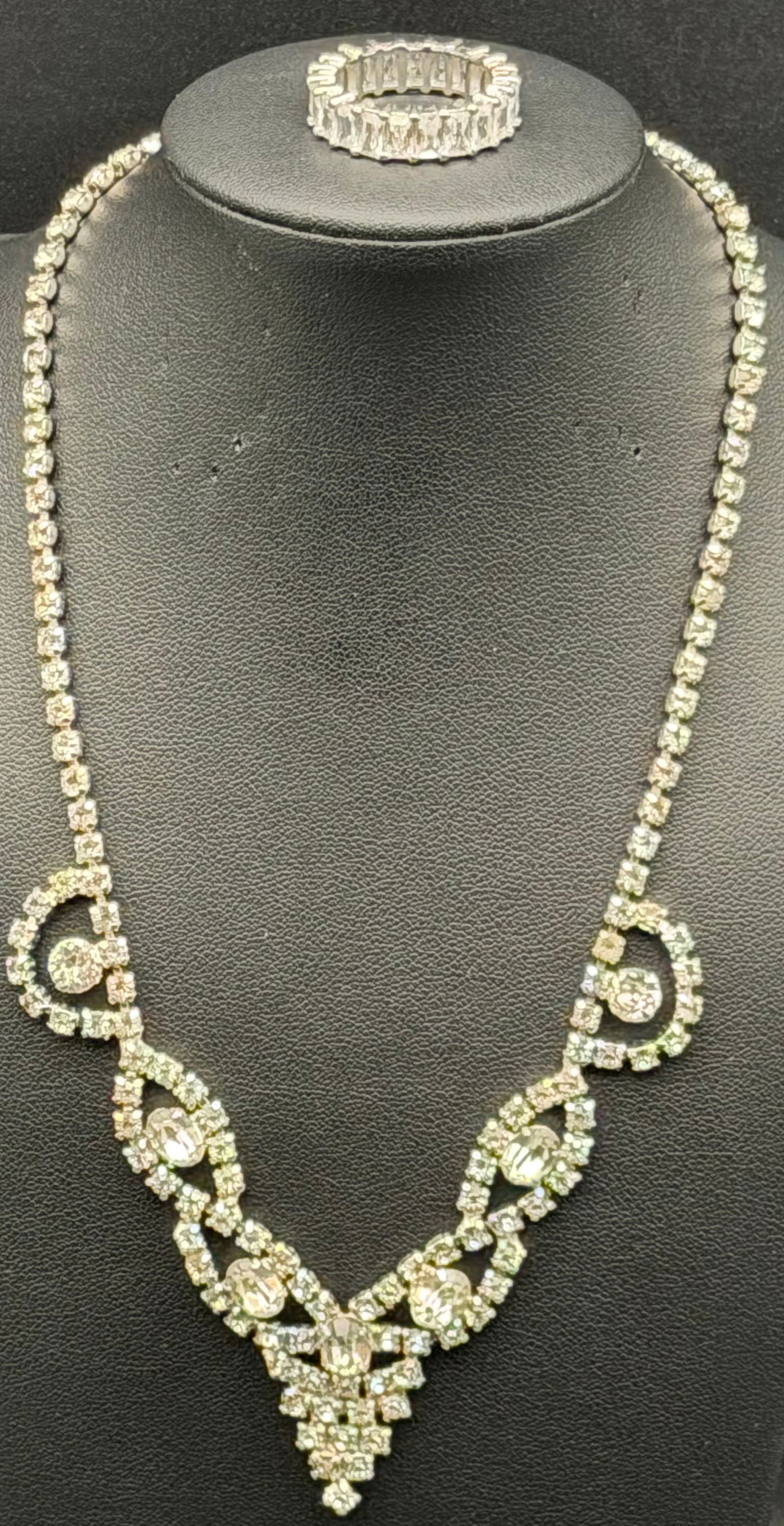 Vintage Silver Crystal Statement Necklace & Eternity Ring Set – 27g (1 of 8)