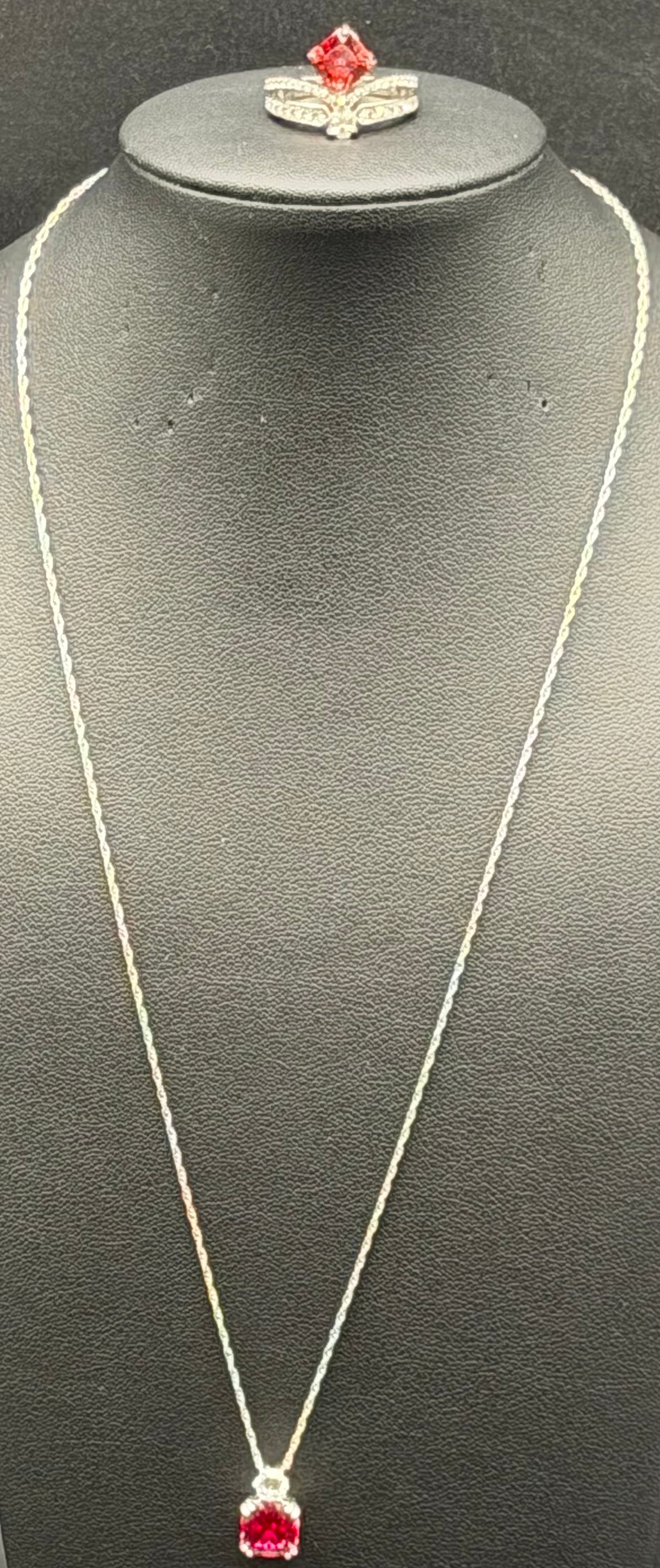 PAJ 925 Sterling Silver Red Stone Necklace & Ring Set 7g: Beautiful matching PAJ (Paz Creations) sterling silver necklace and ring set featuring vivid red faceted stones.