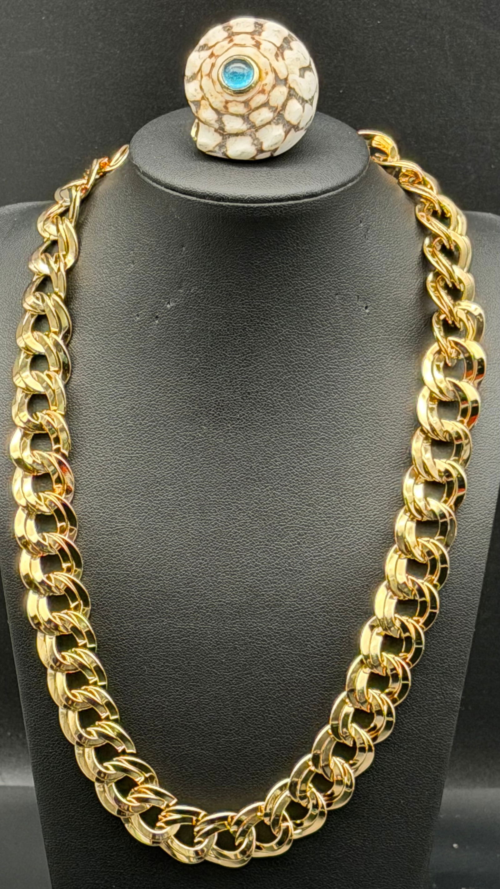 Heavy 925 Sterling Silver Gold Plated Curb Chain Necklace & Ring Set 98g (1 of 13)