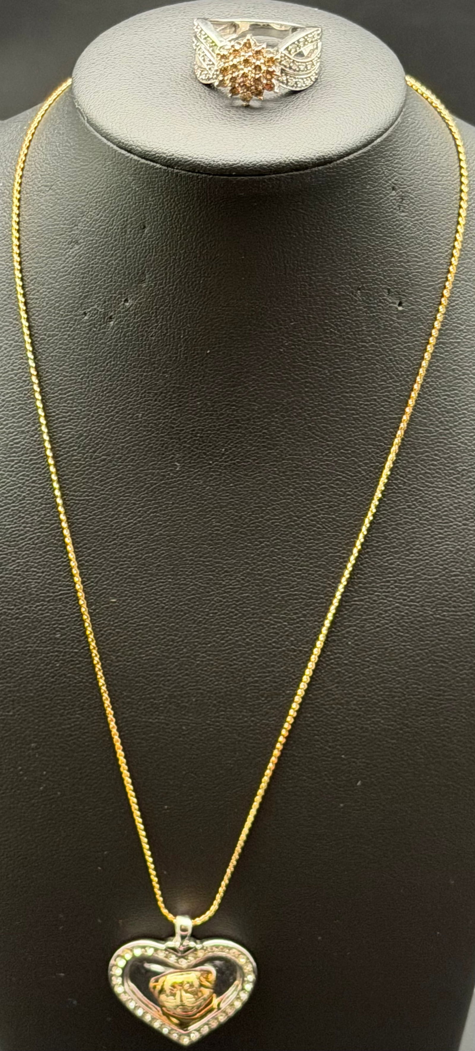 925 Sterling Silver Heart Dog Pendant Necklace & Ring Set 16g (1 of 11)