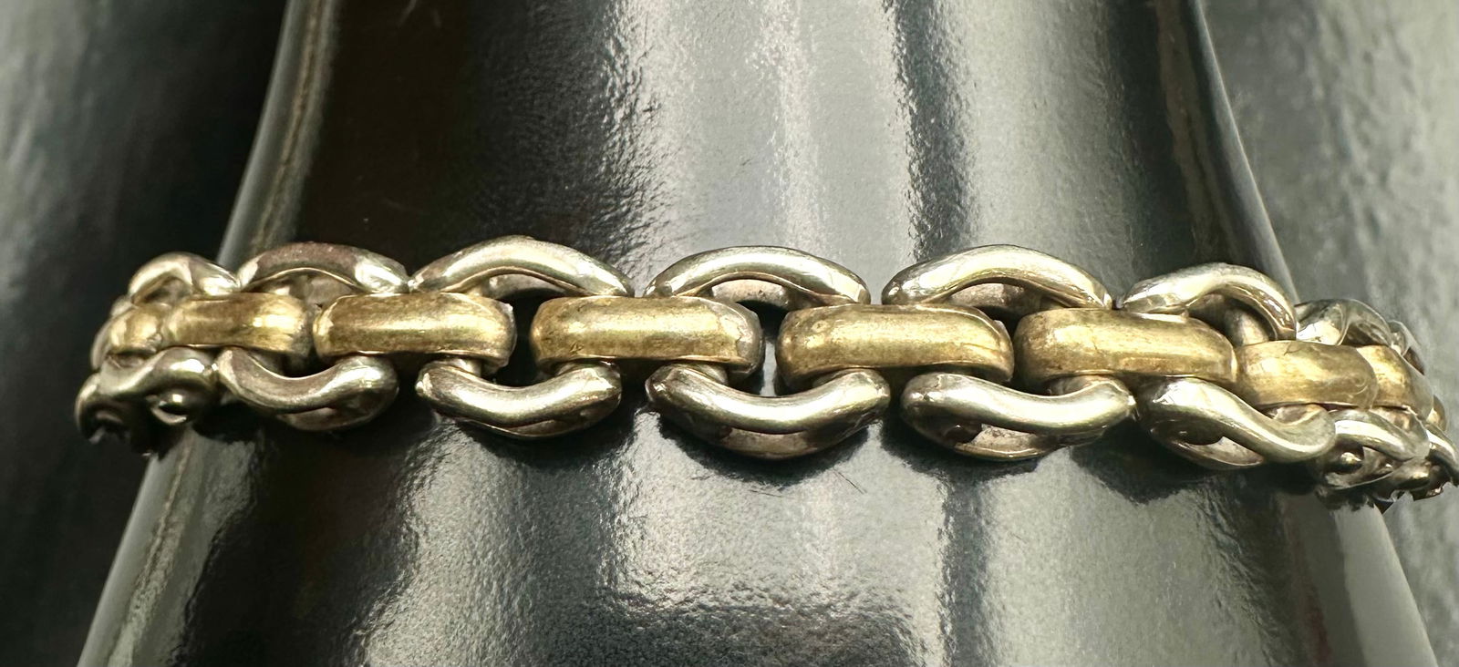 Vintage Taxco Mexico 925 Sterling & Laton Mixed Metal Chain Bracelet 28g (1 of 8)