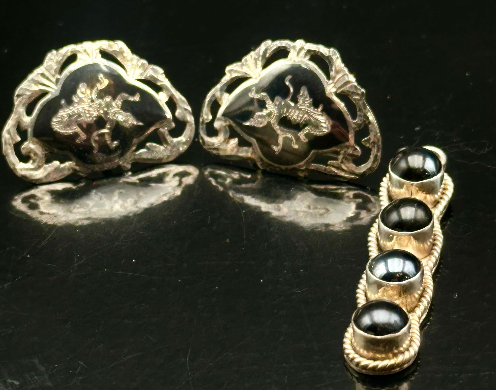 Sterling Silver Dragon Earrings & Onyx Multi-Stone Bar Pendant, 14g (1 of 7)