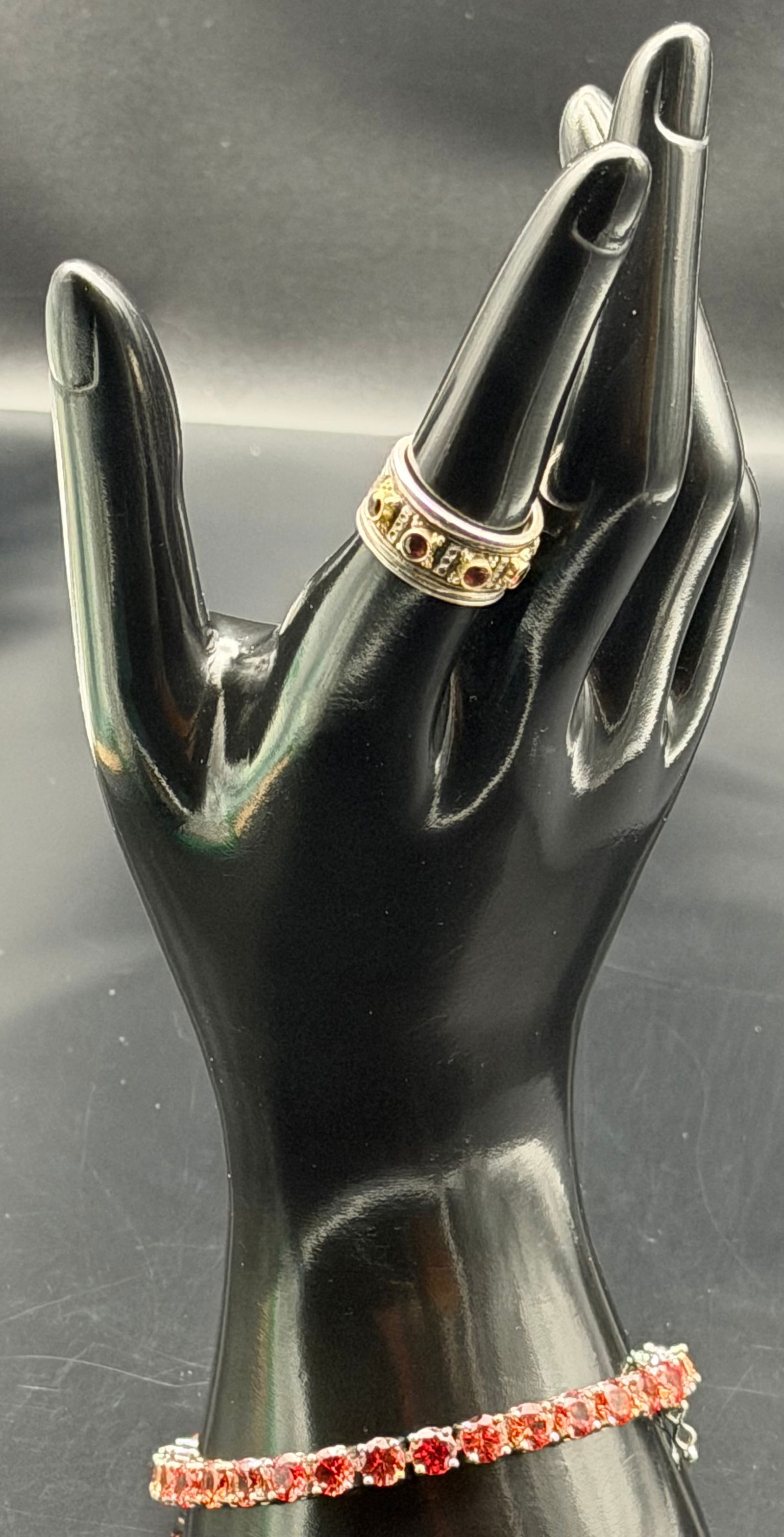 Vintage 925 Sterling Silver Red Stone Bracelet & Ring Set 31g (1 of 9)