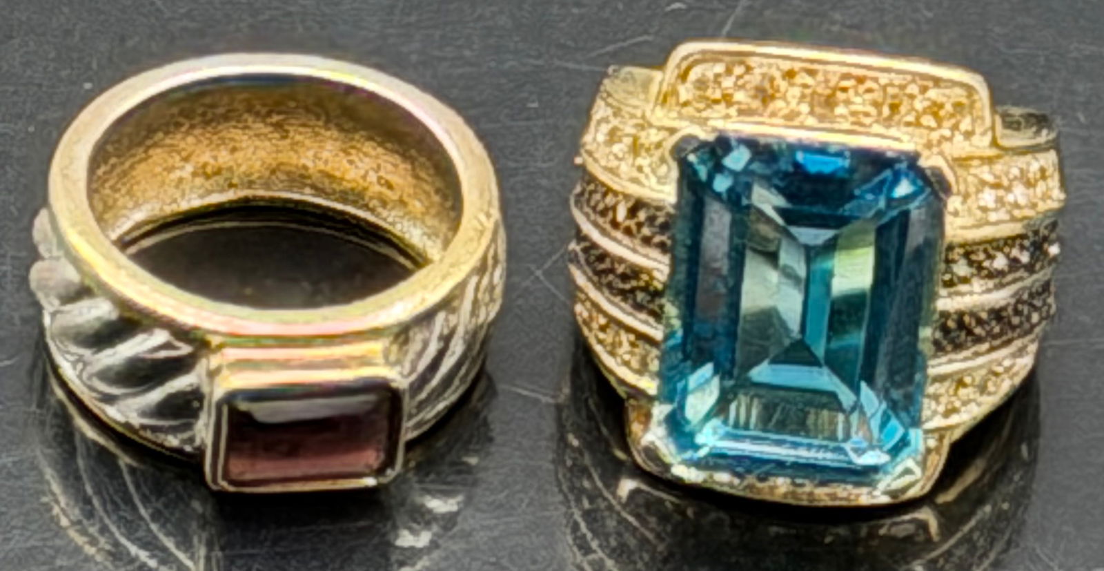 Sterling Silver Gold Tone Blue & Brown Stone Statement Ring Lot 15g (1 of 11)