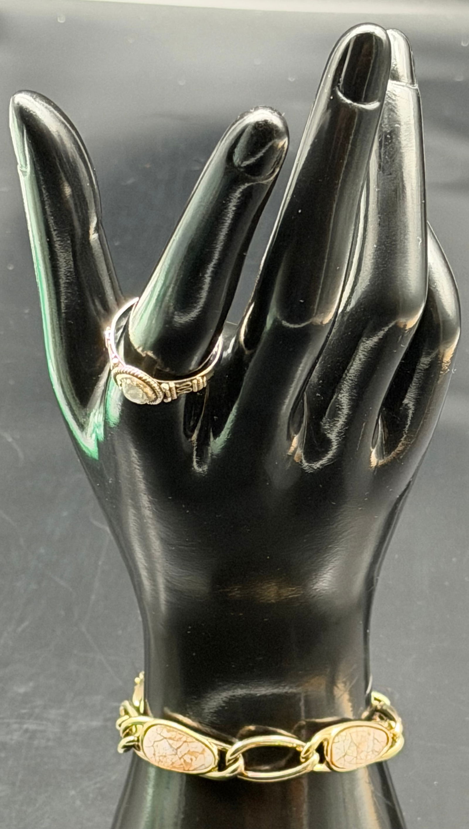 Vintage Sterling Silver 925 Bracelet & Ring Set 24g Oval Link Vintage Style: Nice vintage sterling silver bracelet and matching ring set, both marked 925. Features oval link bracelet with light gold-tone panels and a coordinating ring with oval center detail.