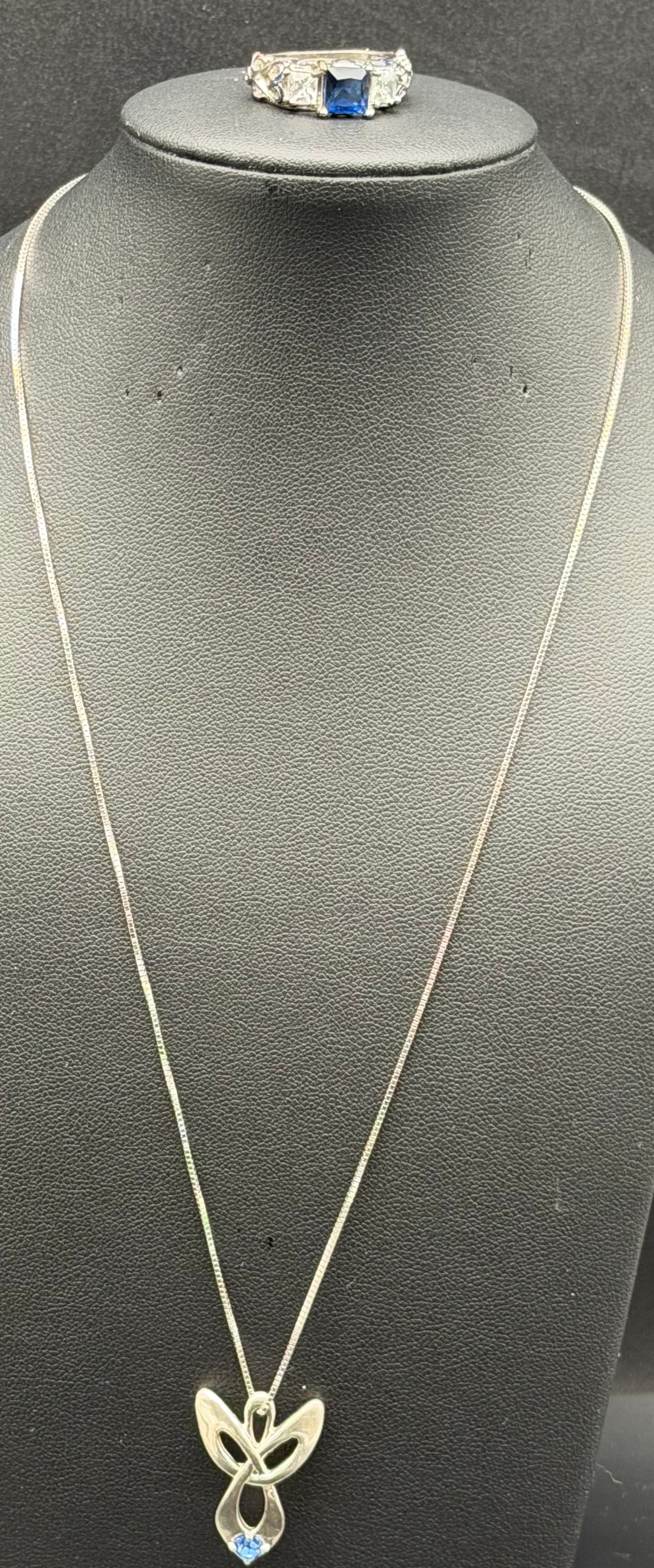 Vintage 925 Sterling Silver Blue Stone Necklace & Ring Set – 8g (1 of 12)