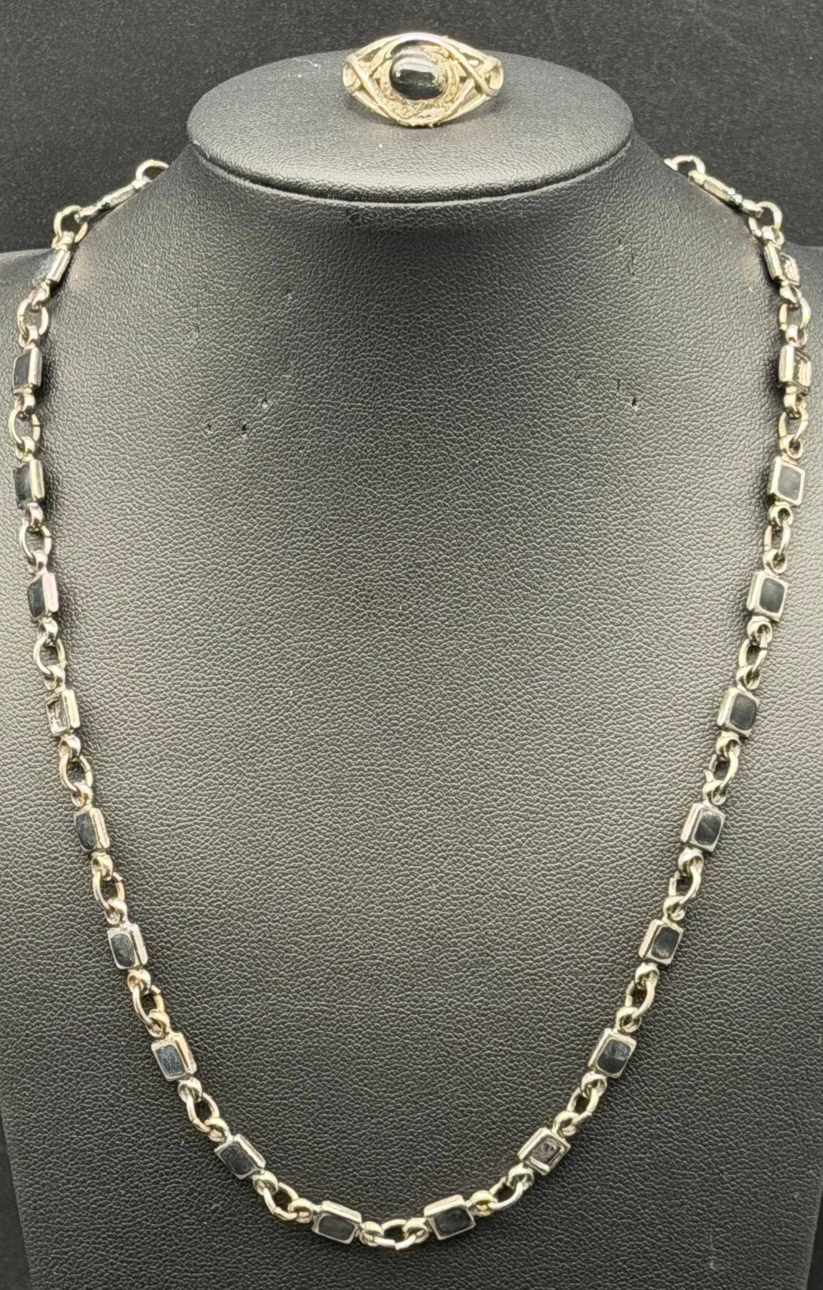 Sterling Silver 925 Necklace & Ring Set 20g Vintage Link Chain (1 of 10)