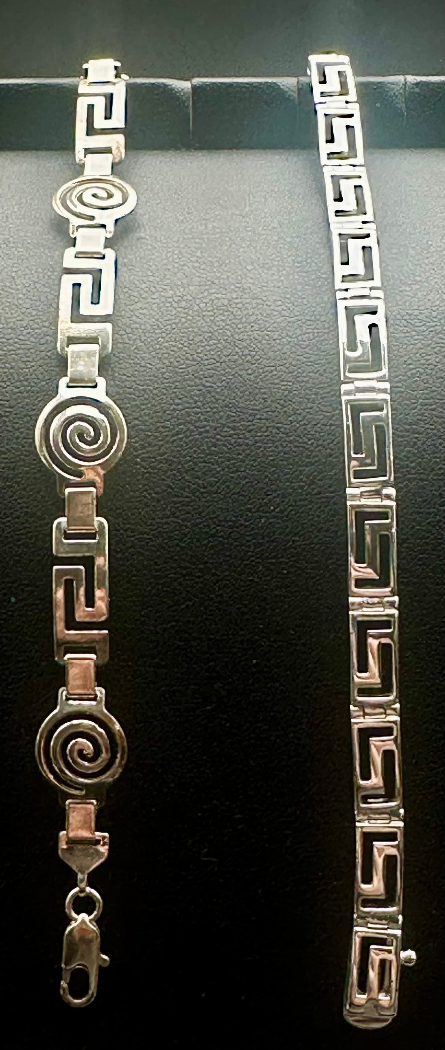 Two Vintage 925 Sterling Silver Link Bracelets Greek Key & Spiral Design 19g (1 of 13)