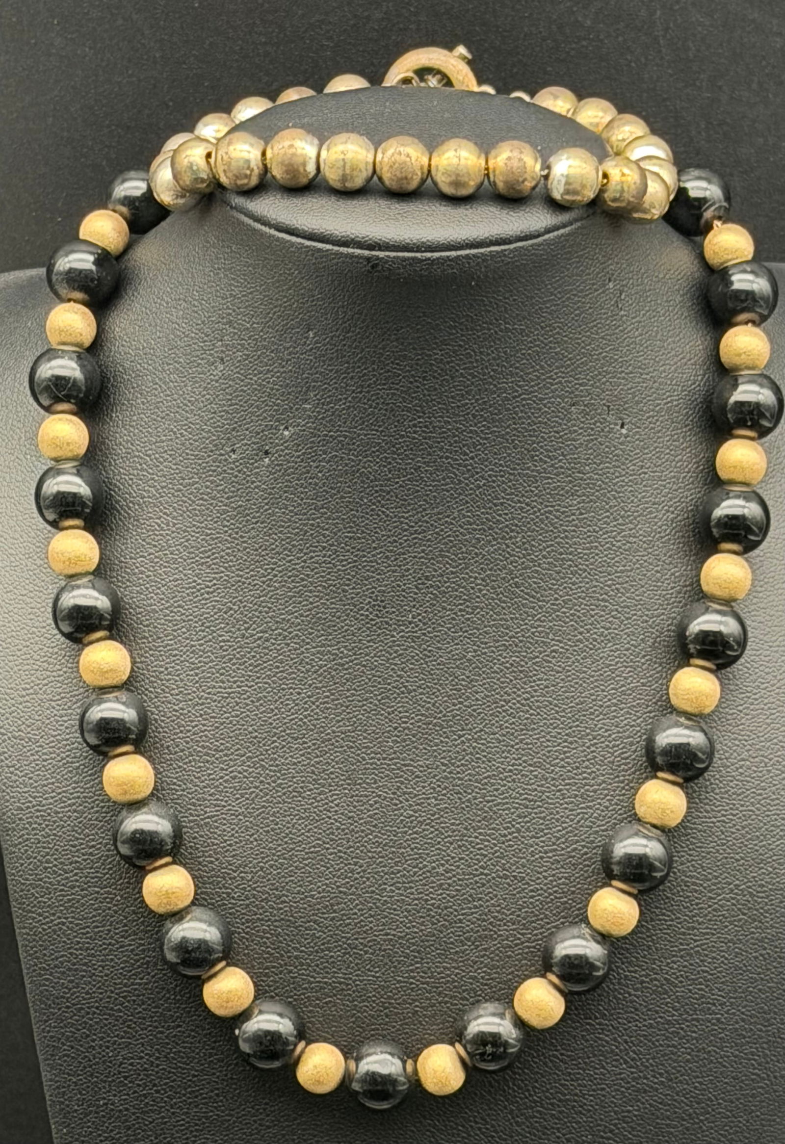 Ralph Lauren RL Beaded Bracelet & Necklace Set Black Gold Tone 65g (1 of 8)