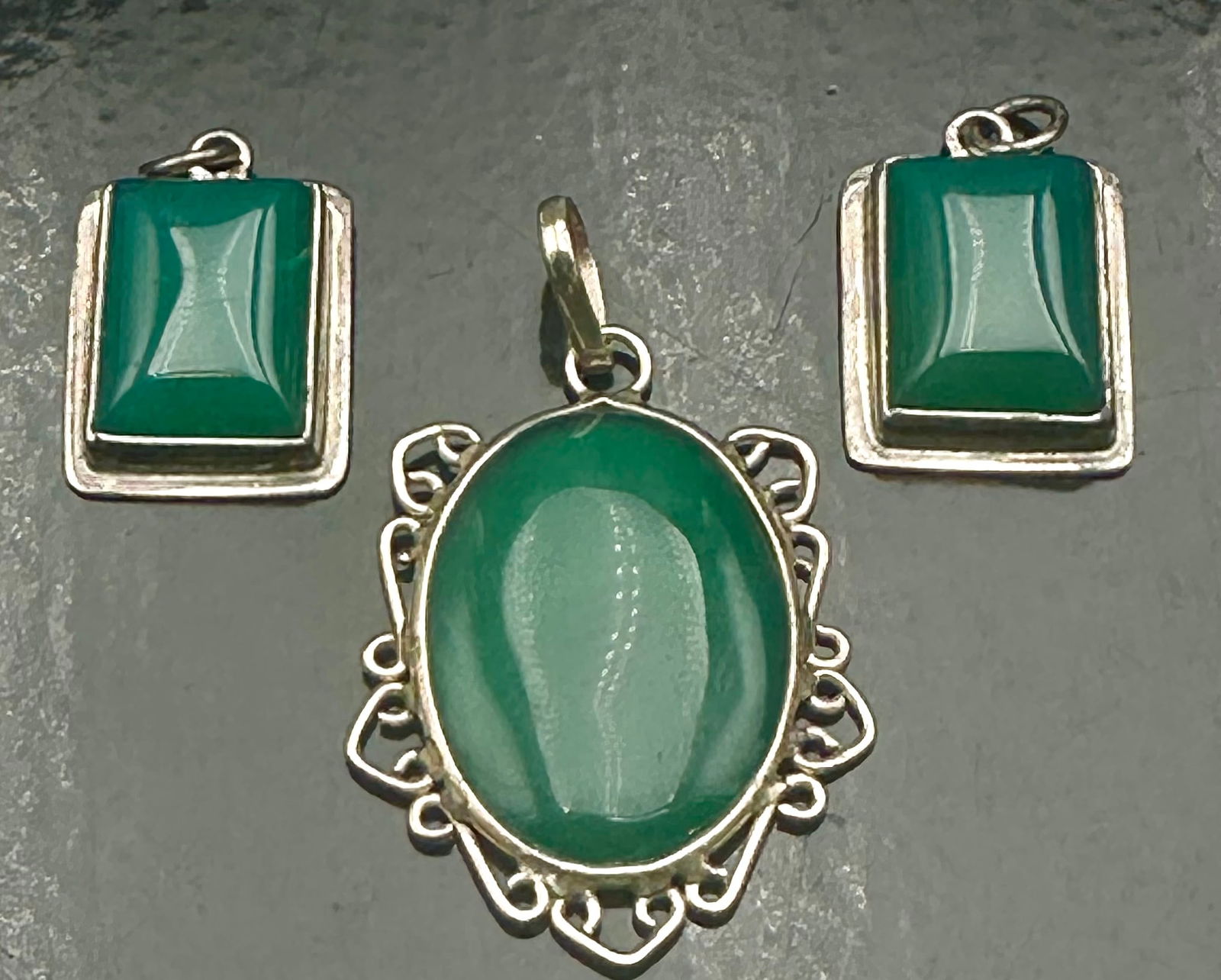 Vintage Sterling Green Stone Pendant & Parts Lot – 16g (1 of 7)