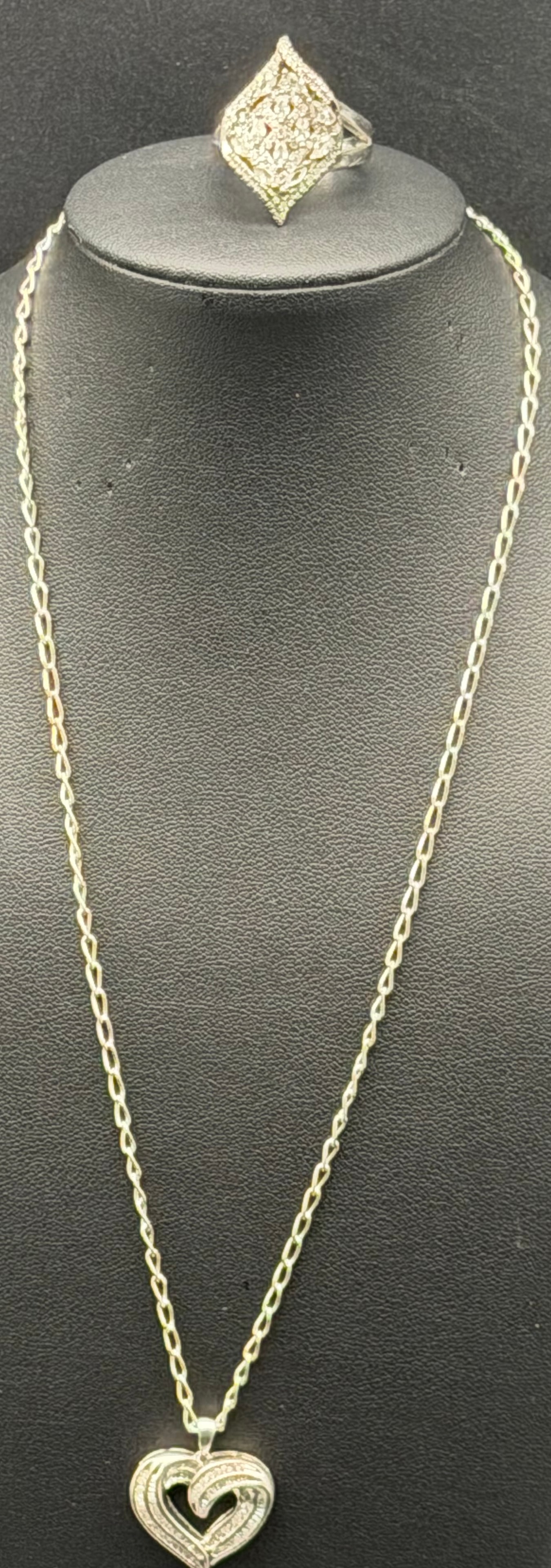 Vintage 925 Sterling Silver Open Heart Necklace & Ring Set 17g (1 of 13)