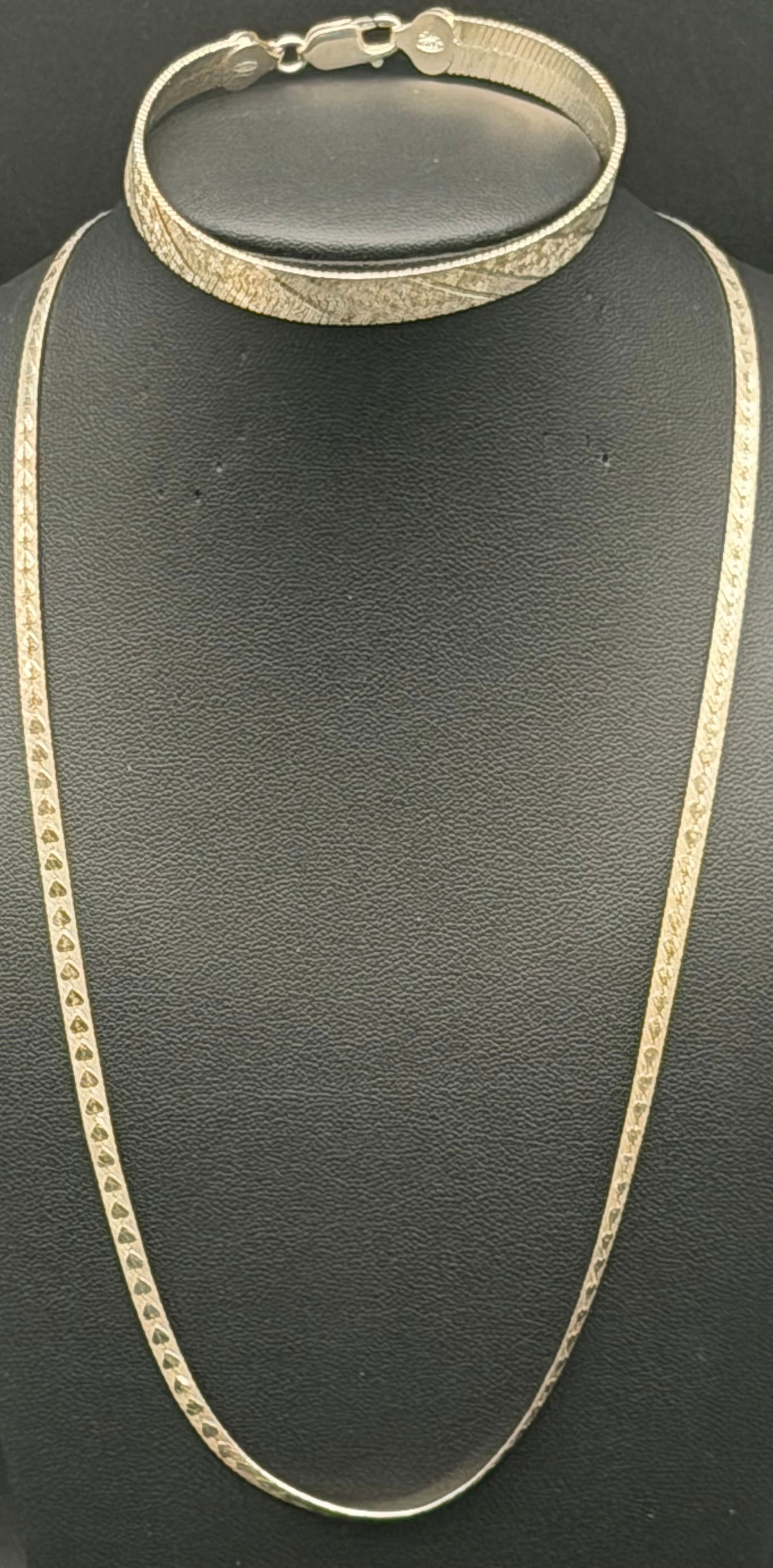 Vintage 925 Italy Sterling Silver Engraved Flat Necklace & Bracelet Set 18g (1 of 11)