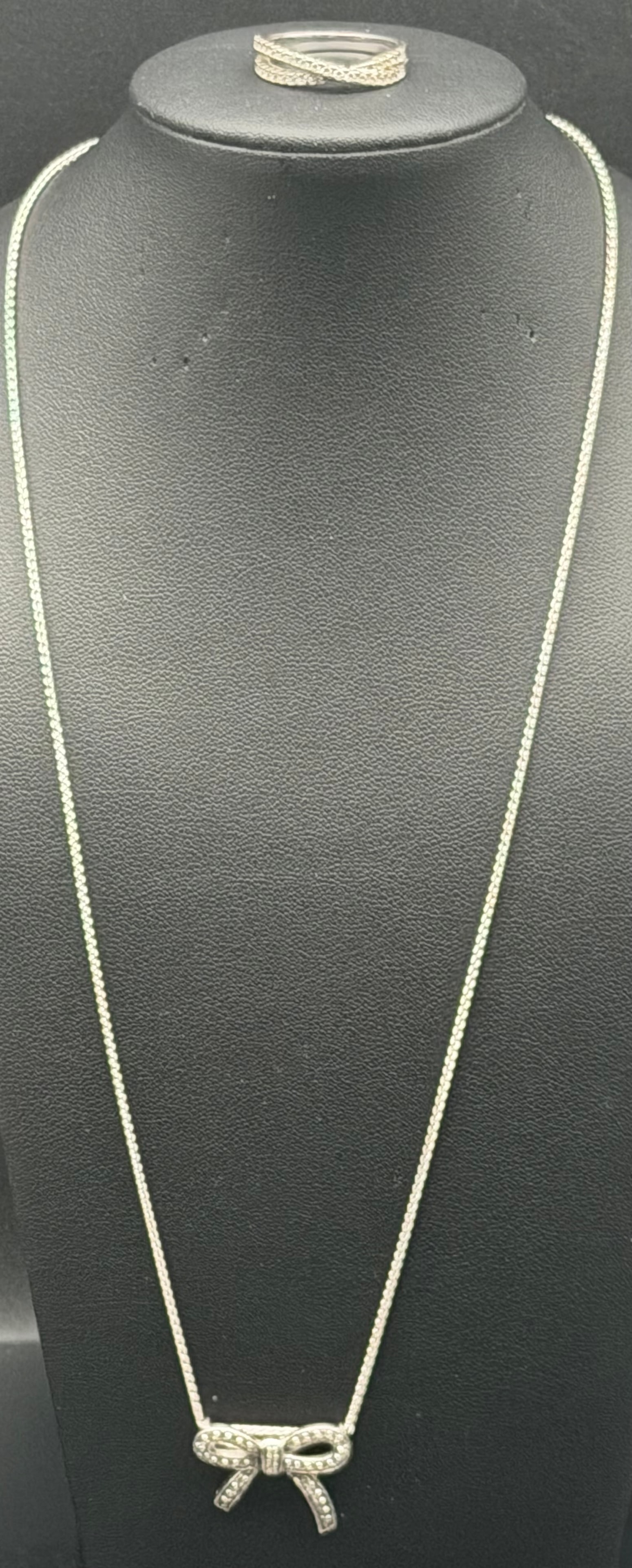 925 FAS Sterling Silver Bow Pendant Necklace & Ring Set 9g (1 of 12)