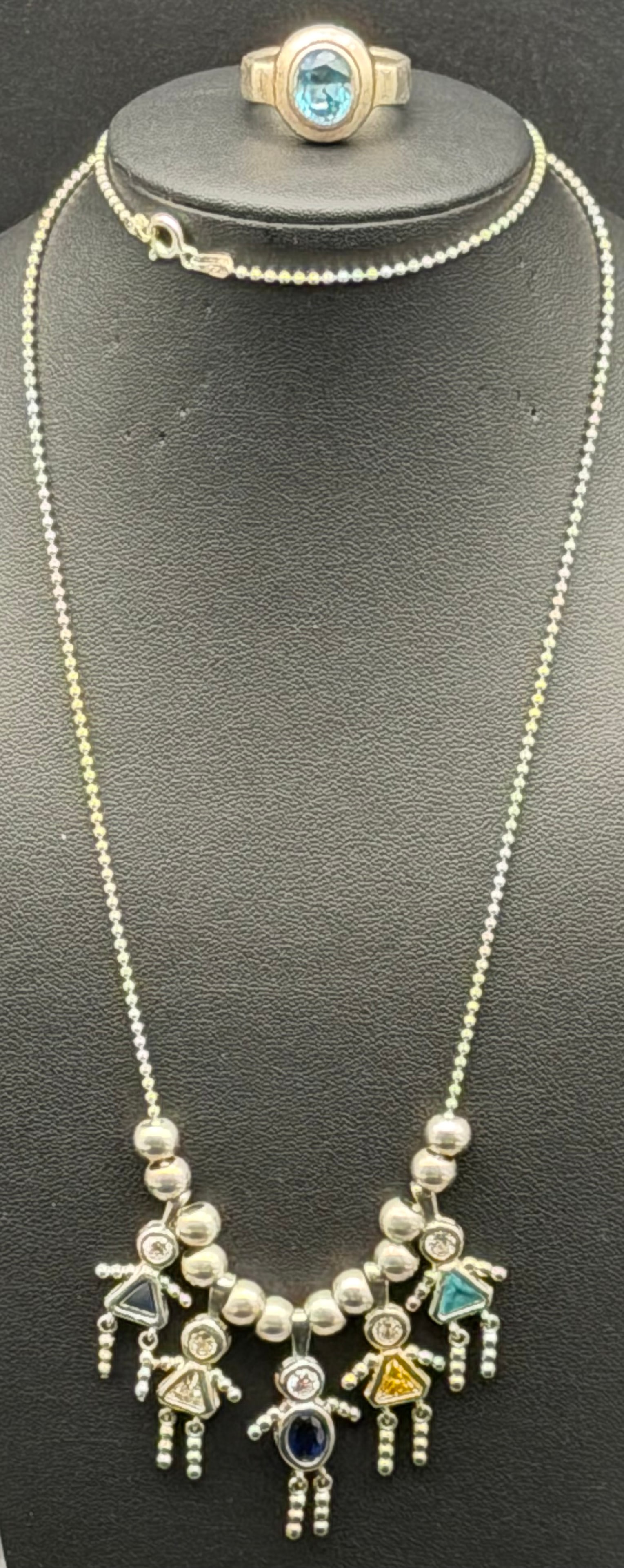 Sterling Silver 925 Fringe Dangle Necklace w/ Multicolor Stones + Blue Stone Ring – 27g (1 of 12)