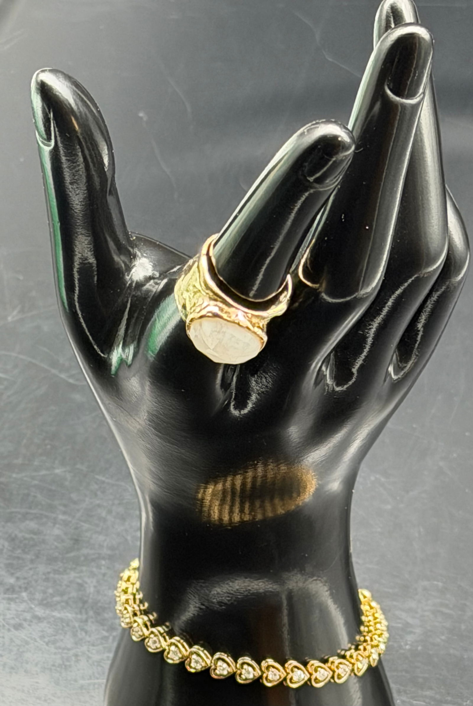 PAJ 925 Thai Sterling Silver Gold Vermeil Heart Link Bracelet & Signet Ring Set 20g (1 of 11)