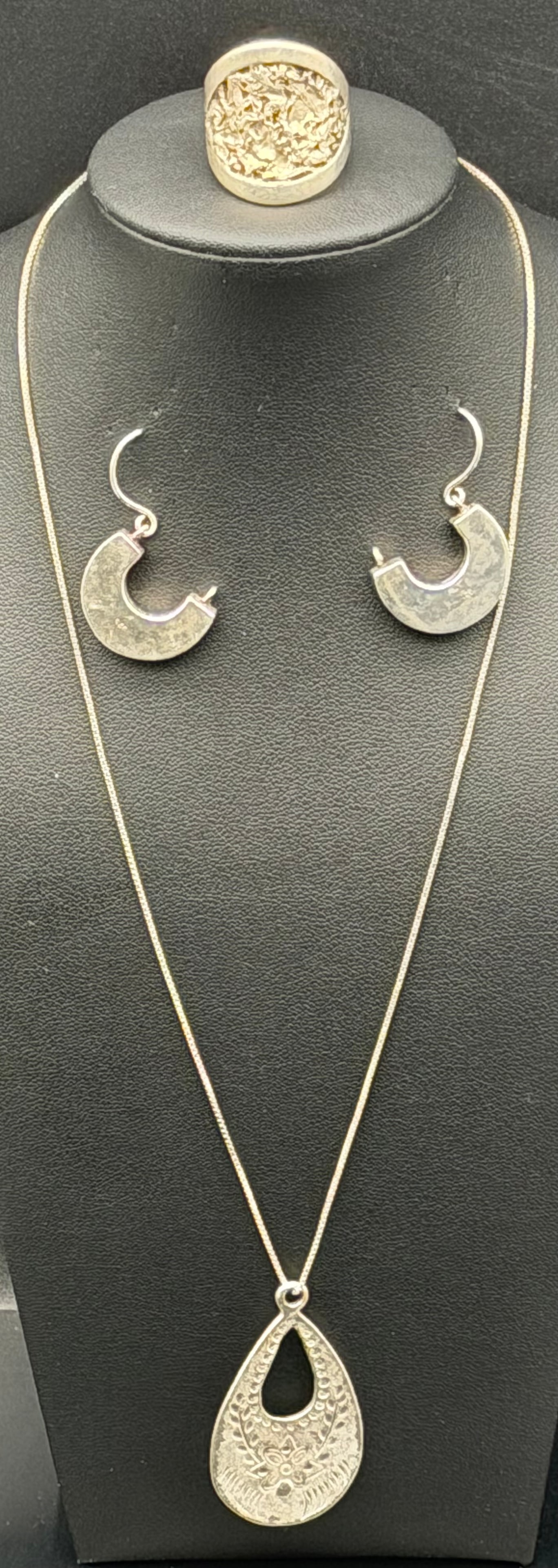 ndonesian 925 Sterling Silver Jewelry Set Necklace Earrings Ring Artisan 25g (1 of 14)