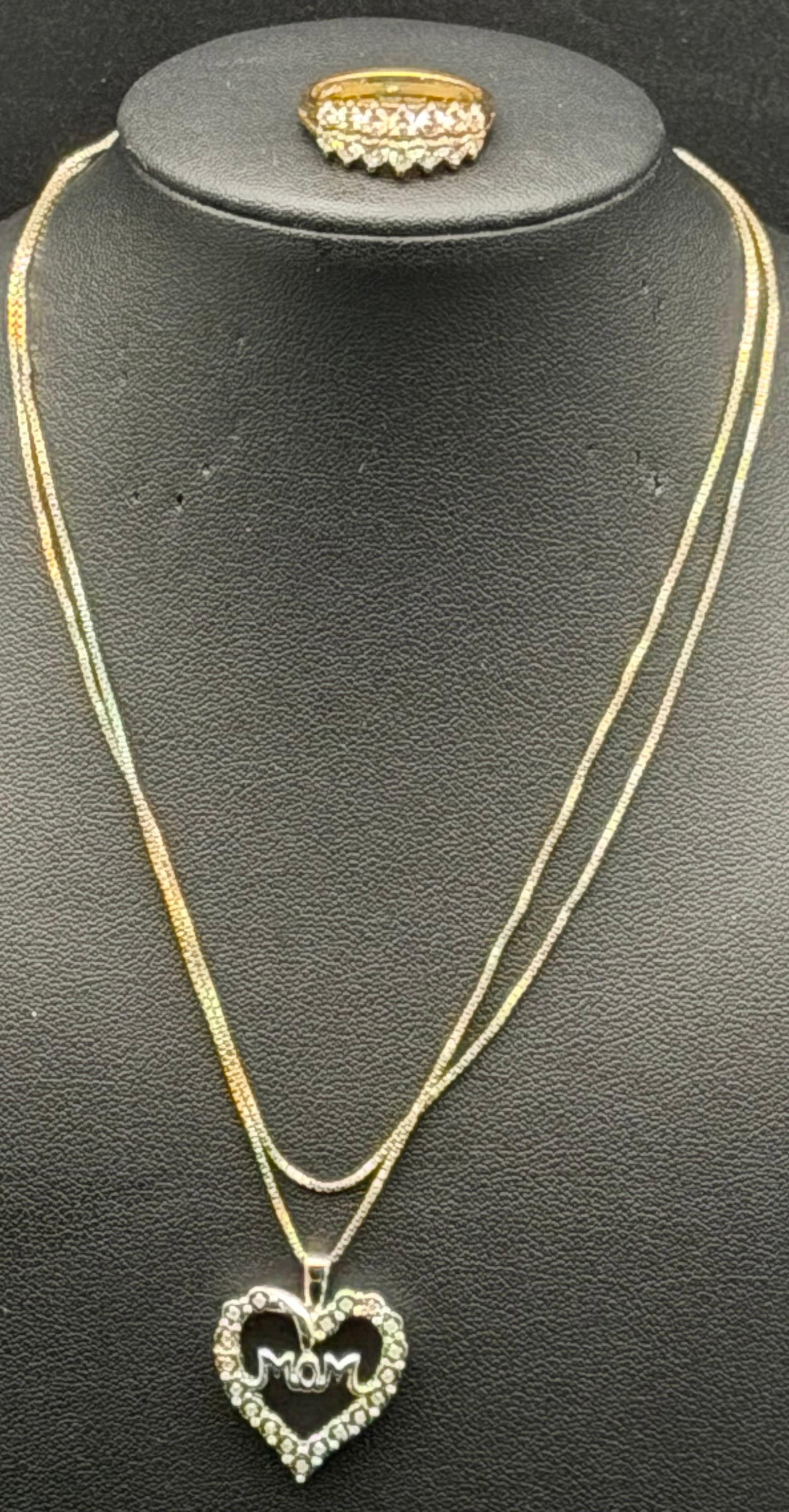 Italian 925 Sterling Silver Mom Heart Necklace Ring Set CZ Halo 9g (1 of 13)