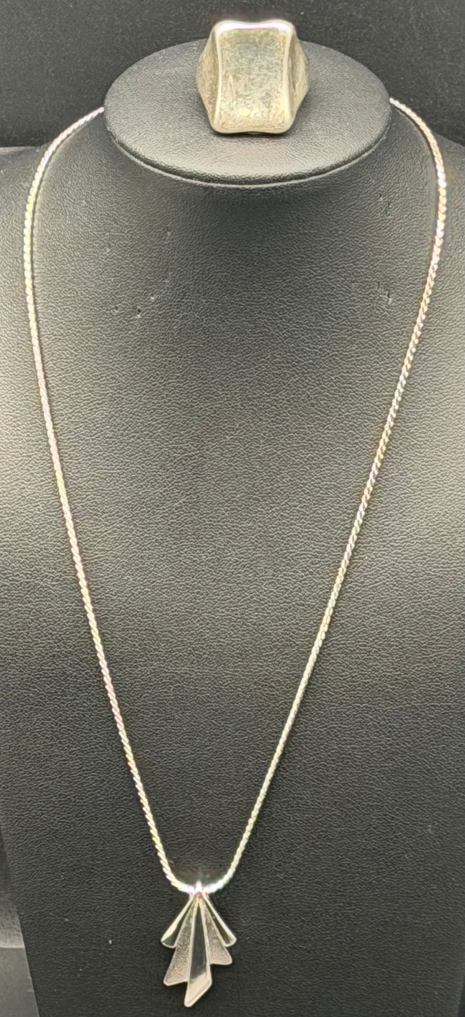 Sterling Silver 925 Thailand Necklace & Ring Set Pendant Chain Vintage Signed 29g (1 of 13)