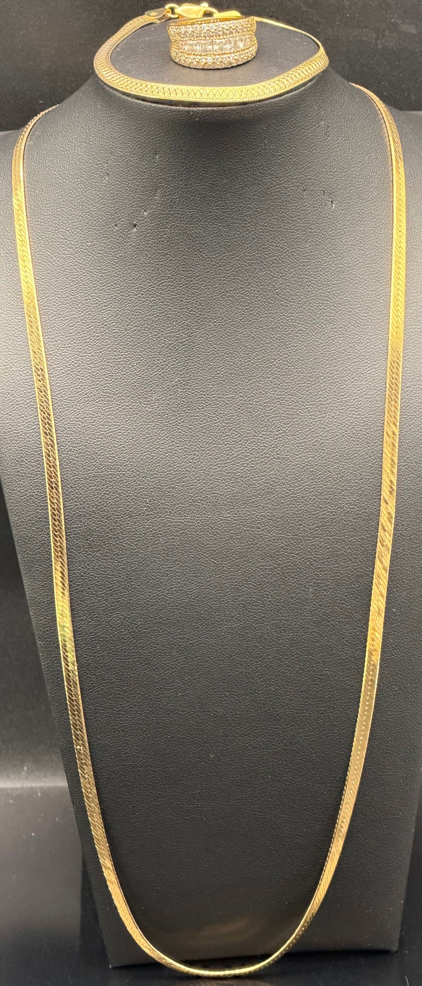 Italy 925 Sterling Silver Gold Tone Herringbone Necklace Bracelet Ring Set 25g (1 of 14)