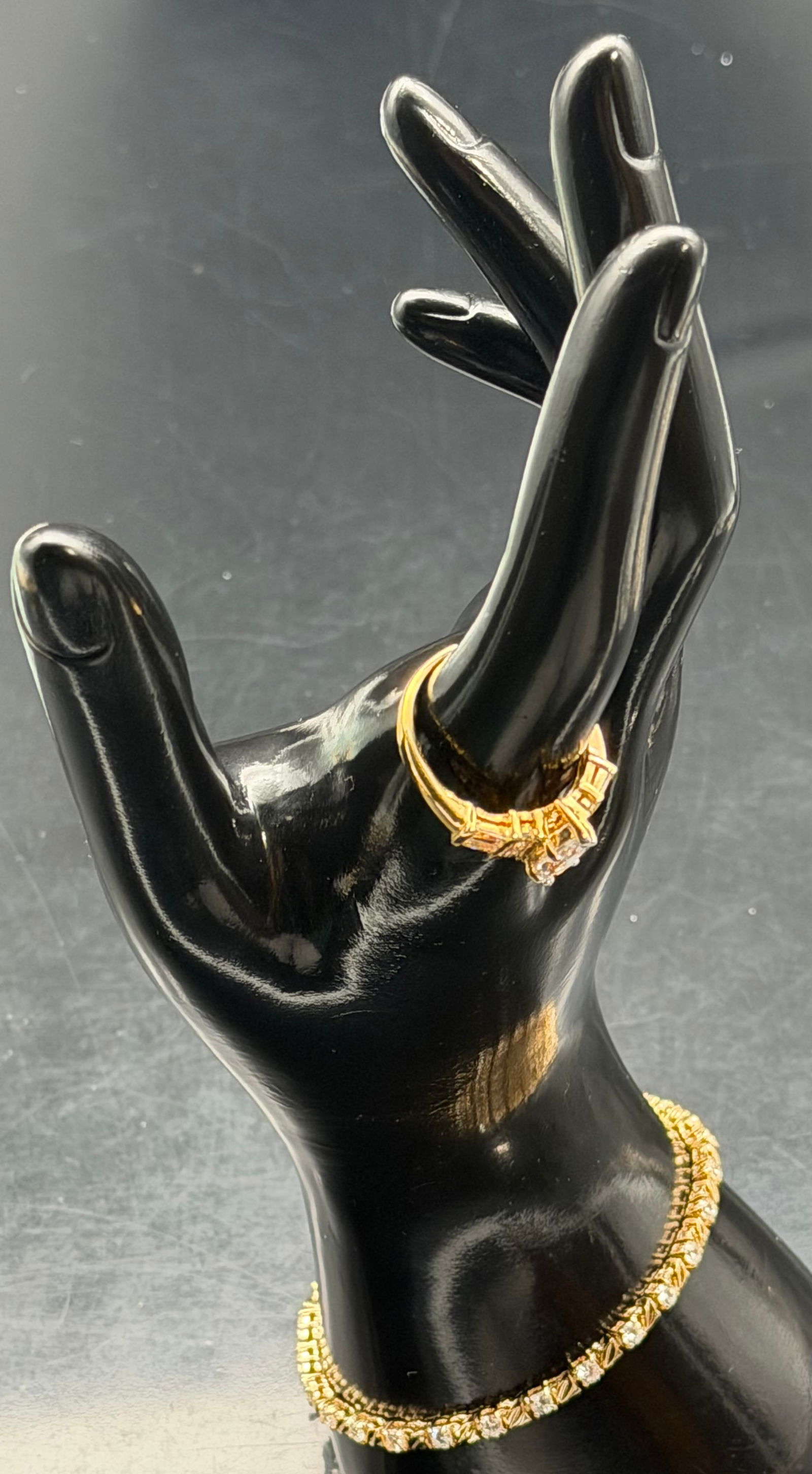 Elegant 925 Sterling Silver Gold Vermeil Ring & Bracelet Set CZ Tennis Style 13g (1 of 11)