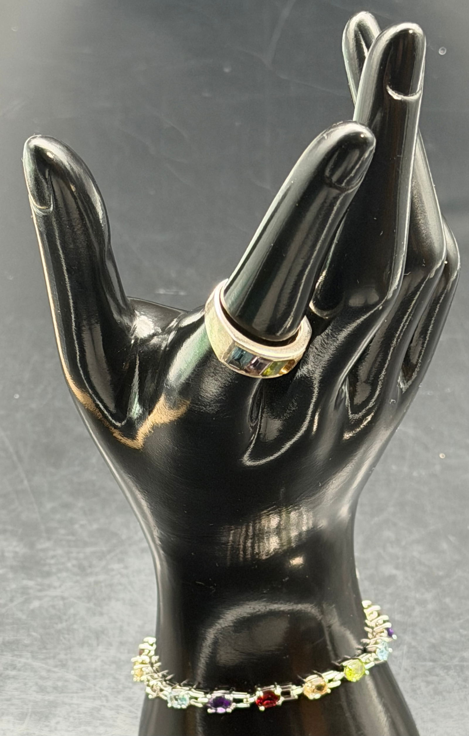 Vintage 925 Sterling Silver Ring & Bracelet Set Multicolor Stones China – 14g (1 of 12)