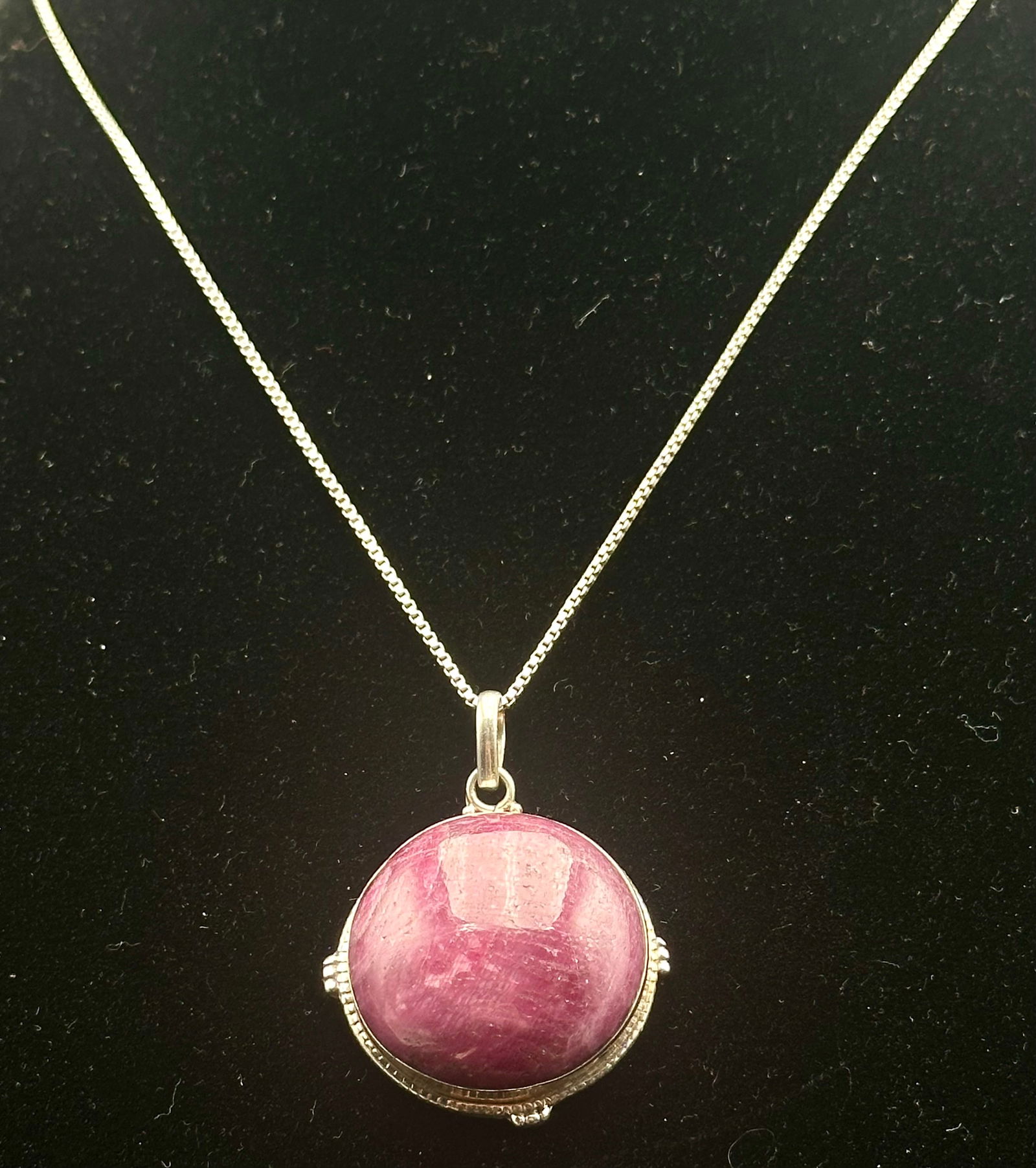 Large Sterling Silver Pink Ruby Matrix Cabochon Pendant Necklace 39g (1 of 10)