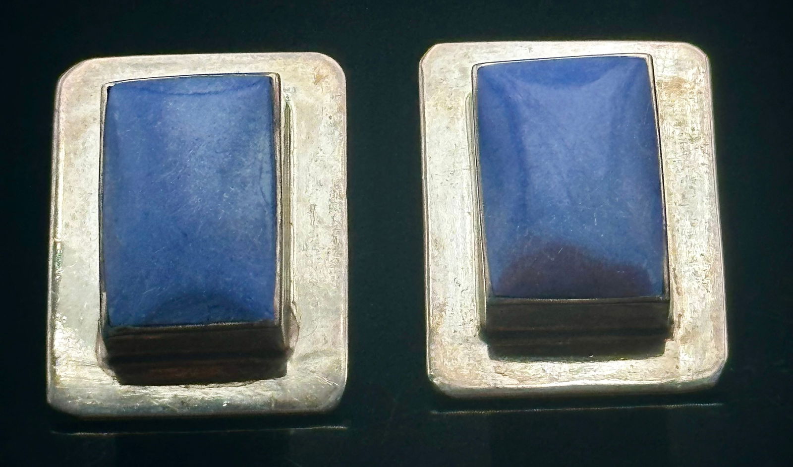 Mexico 925 Sterling Silver Blue Stone Modernist Earrings 12g (1 of 7)